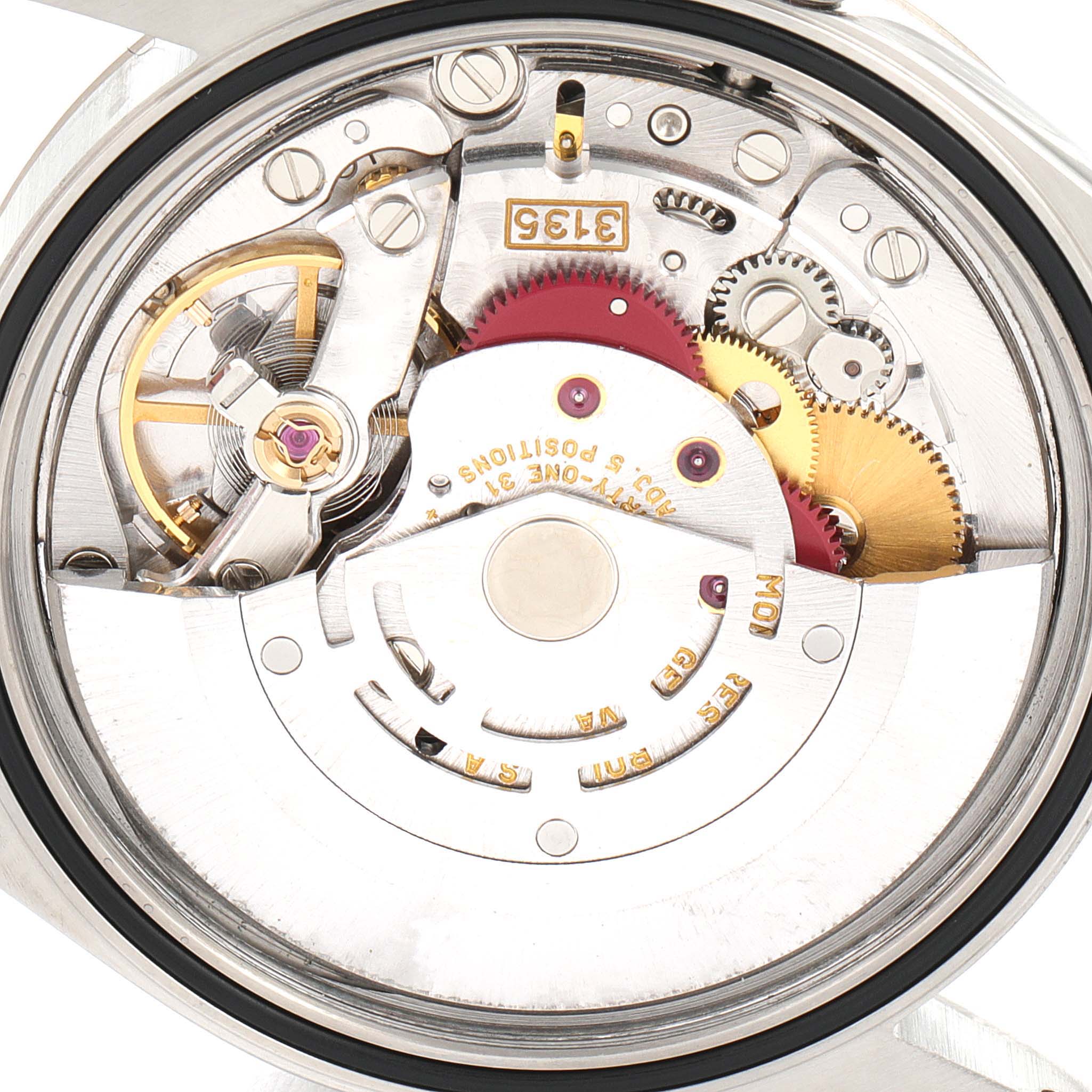 This image shows the intricate internal mechanism and movement of a Rolex Datejust 16234 Men's Stainless Steel Silver Dial 16234 Men's Stainless Steel Silver Dial watch.