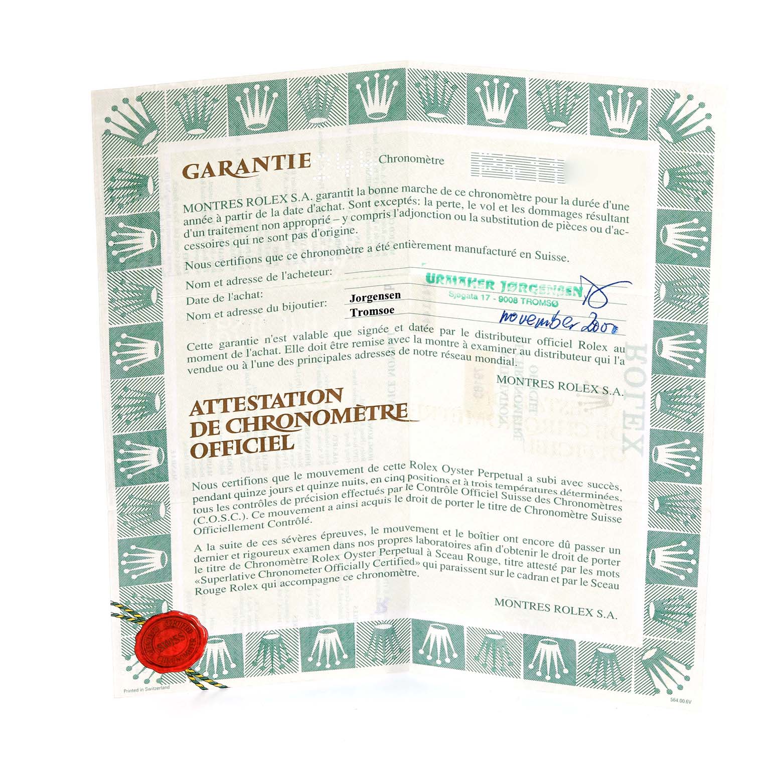 The image shows an official warranty certificate for the Rolex Datejust 79163 Women's Steel and Gold (two tone) Champagne Dial 79163 Women's Steel and Gold (two tone) Champagne Dial model, including validation and purchase details.