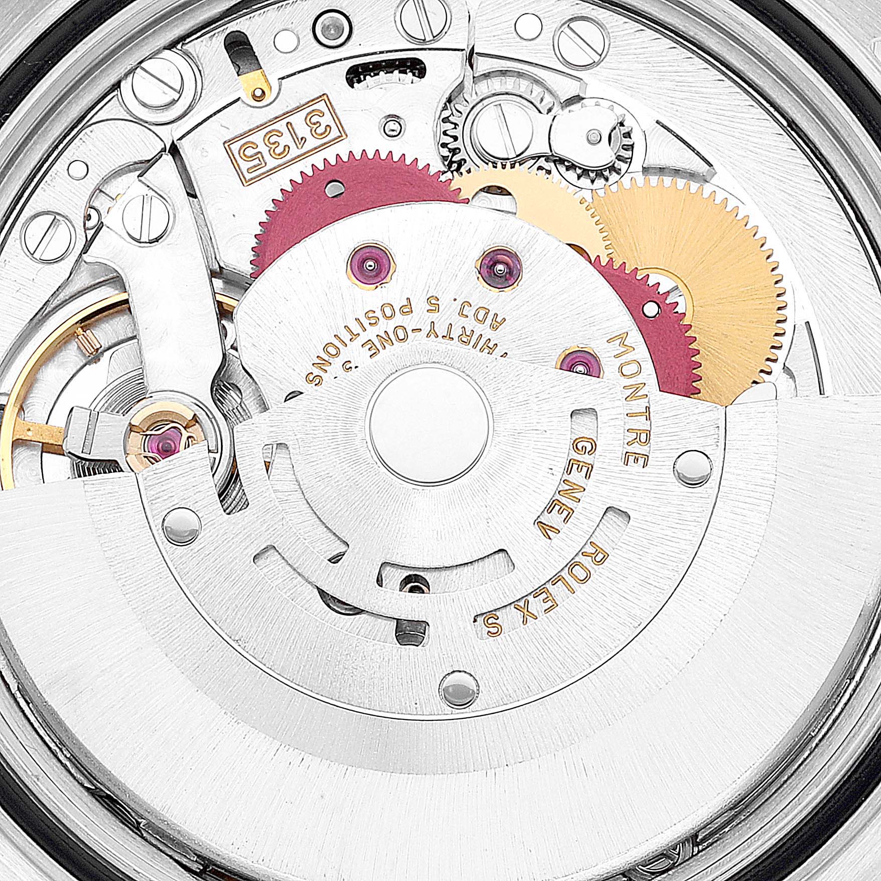 This image shows the movement and internal mechanics of a Rolex Datejust 16233 Men's Steel and Gold (two tone) White Dial 16233 Men's Steel and Gold (two tone) White Dial watch in close-up detail.