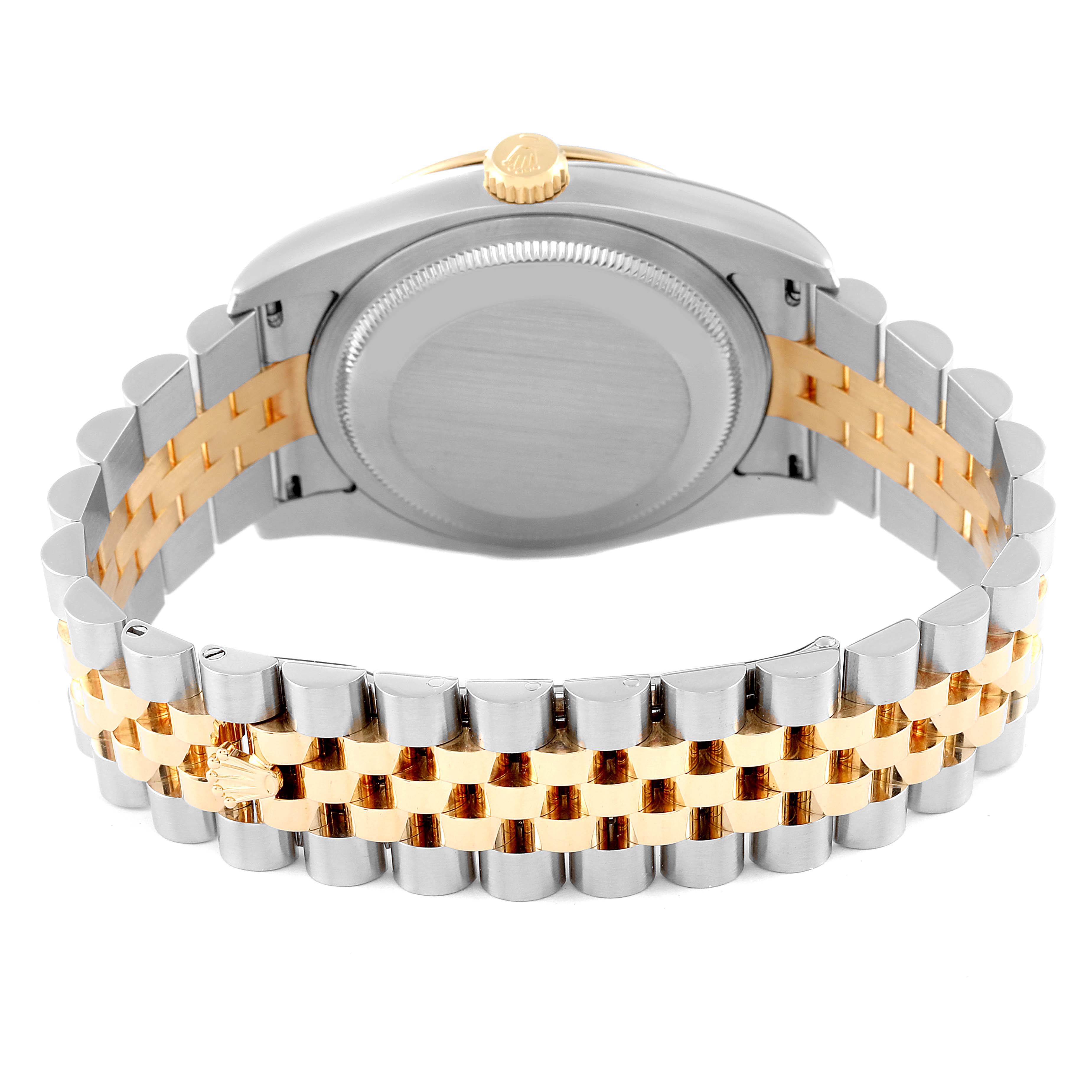 The image shows the back of the Rolex Turn-o-Graph 116263 Men's Steel and Gold (two tone) White Dial 116263 Men's Steel and Gold (two tone) White Dial watch, highlighting the case back and the two-tone metal bracelet.