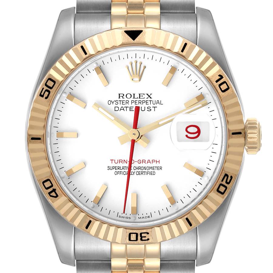 Rolex Datejust Turnograph 36mm Steel Yellow Gold White Dial Mens Watch 116263 SwissWatchExpo