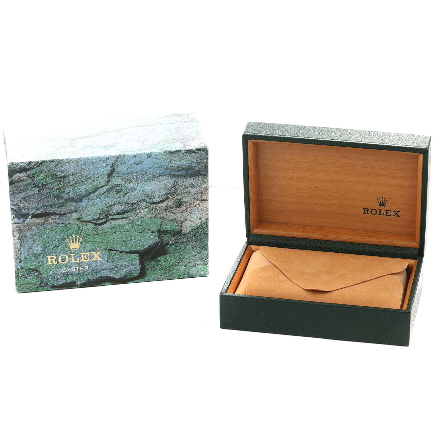 The image shows a Rolex Daytona 16523 Men's Steel and Gold (two tone) White Dial watch box and outer packaging from a front angle.