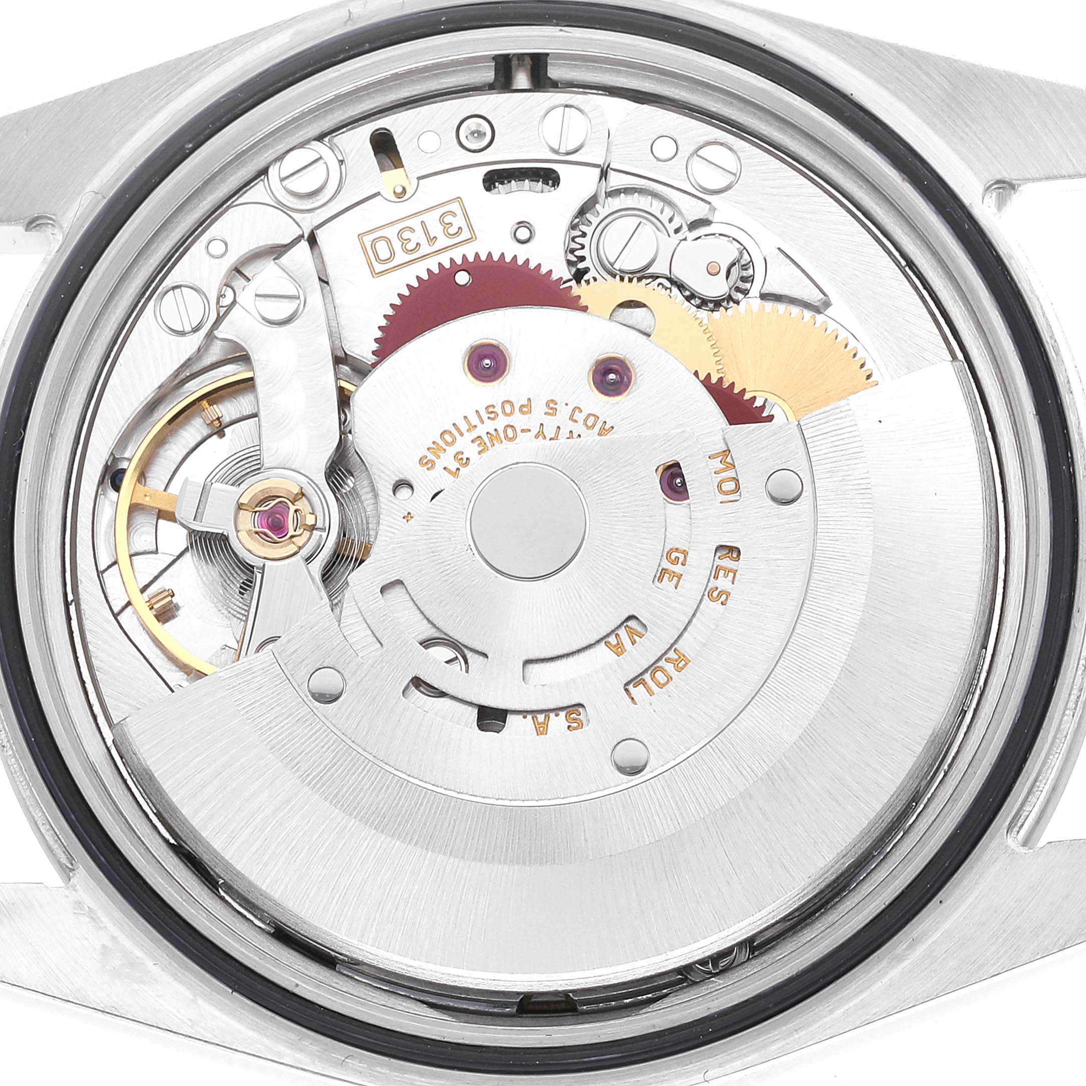 This image shows the internal mechanical movement of the Rolex Explorer 114270 Men
s Stainless Steel Black Dial 114270 Men
s Stainless Steel Black Dial watch, viewed from the back with the case removed.