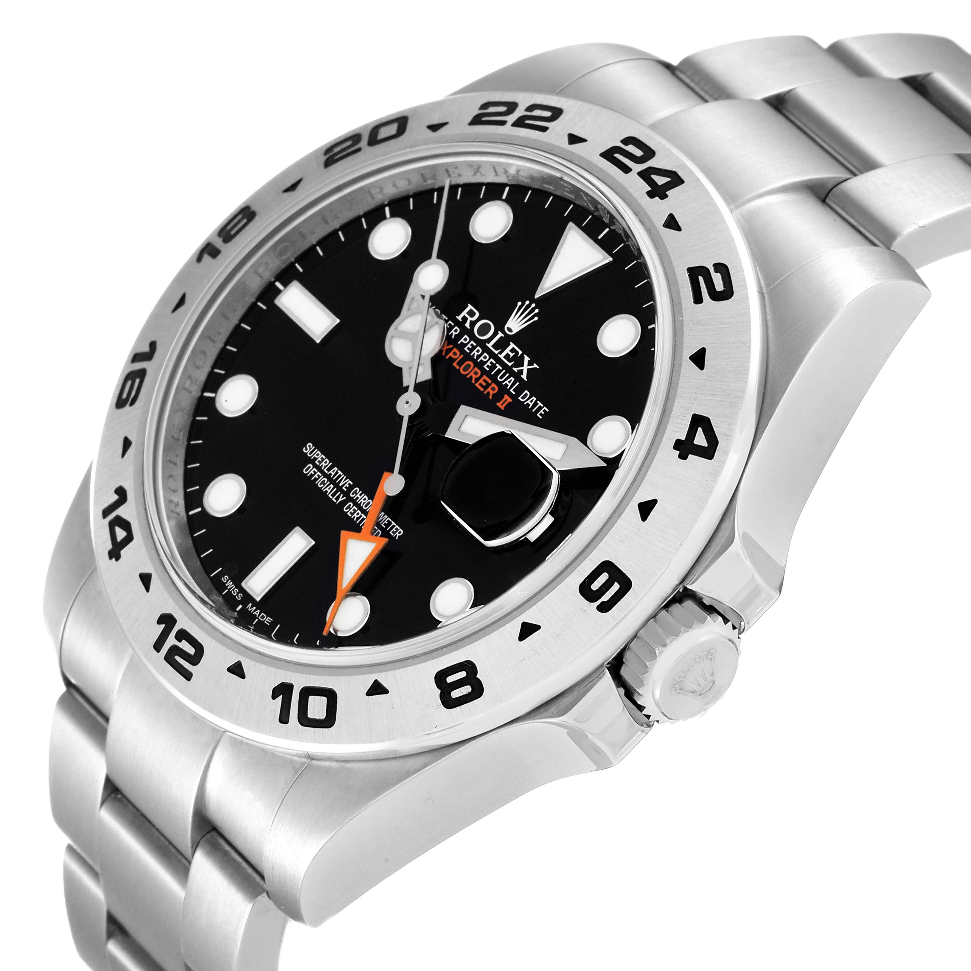 The image shows a side angle of the Rolex Explorer 216570 Men's Stainless Steel Black Dial 216570 Men's Stainless Steel Black Dial watch, highlighting its black dial, bezel, and stainless steel bracelet.