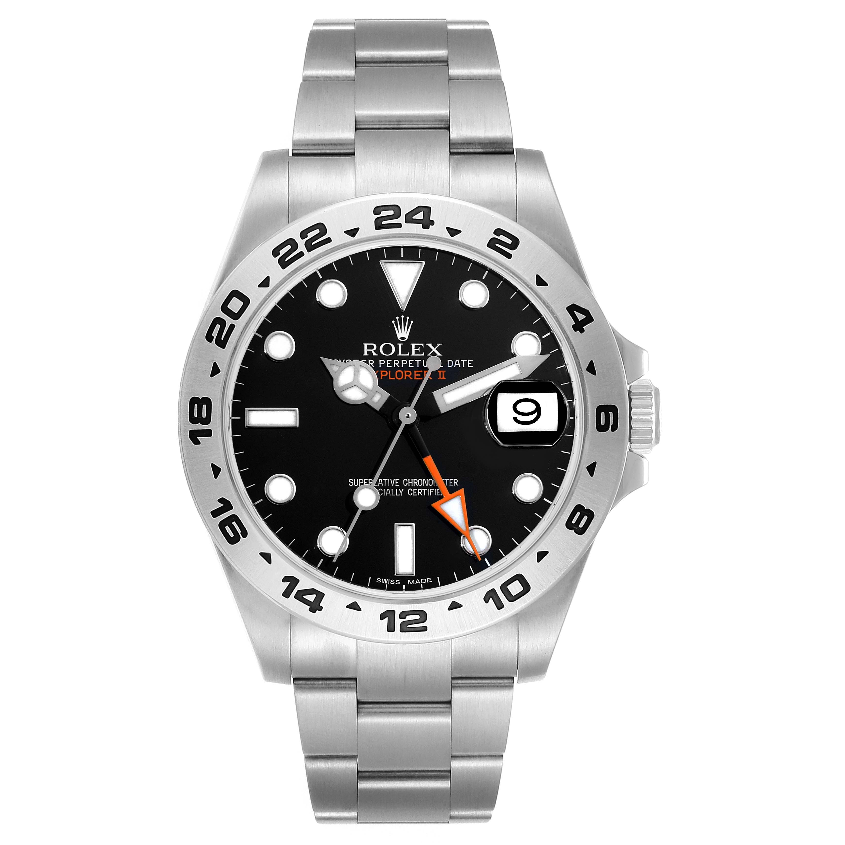 This image shows the front view of the Rolex Explorer 216570 Men's Stainless Steel Black Dial 216570 Men's Stainless Steel Black Dial watch, displaying its dial, bezel, hands, date display, and bracelet.