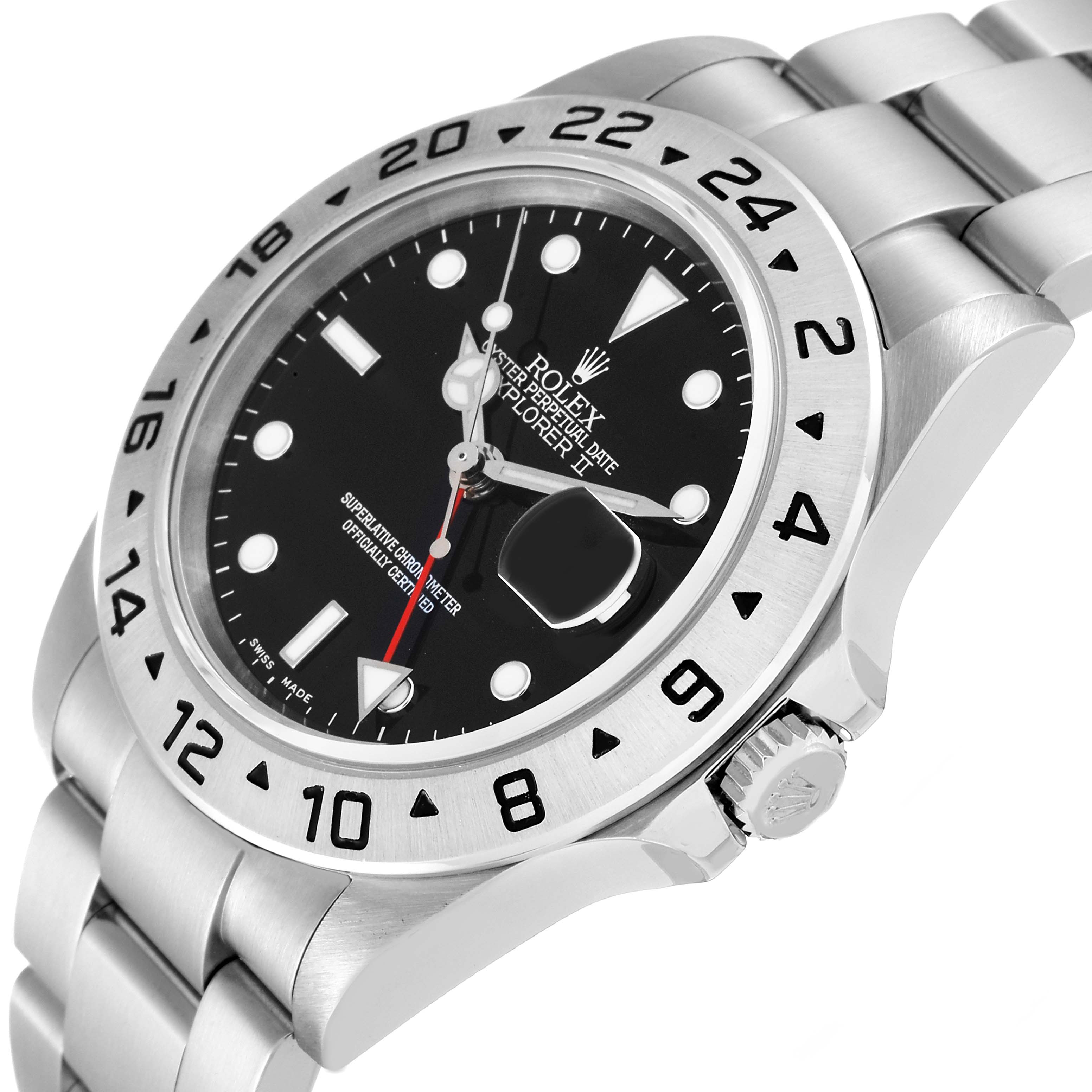 The image shows a close-up angle of the Rolex Explorer 16570 Men
s Stainless Steel Black Dial 16570 Men
s Stainless Steel Black Dial watch, highlighting its face, bezel, and part of the bracelet.