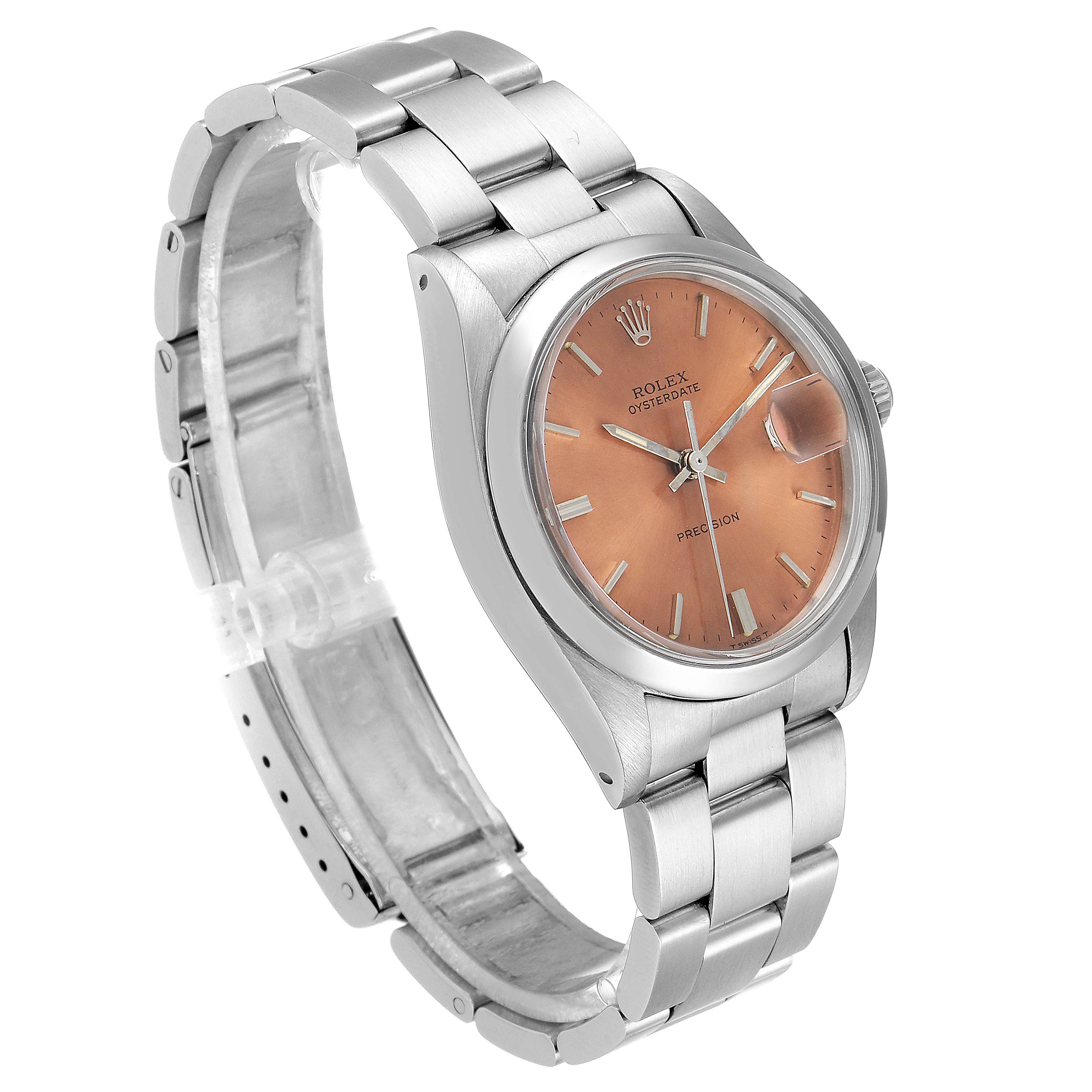 The Rolex Vintage Collection 6694 Men's Stainless Steel Brown Dial 6694 Men's Stainless Steel Brown Dial model is shown at a slight angle, highlighting the dial, hands, bracelet, and part of the clasp.