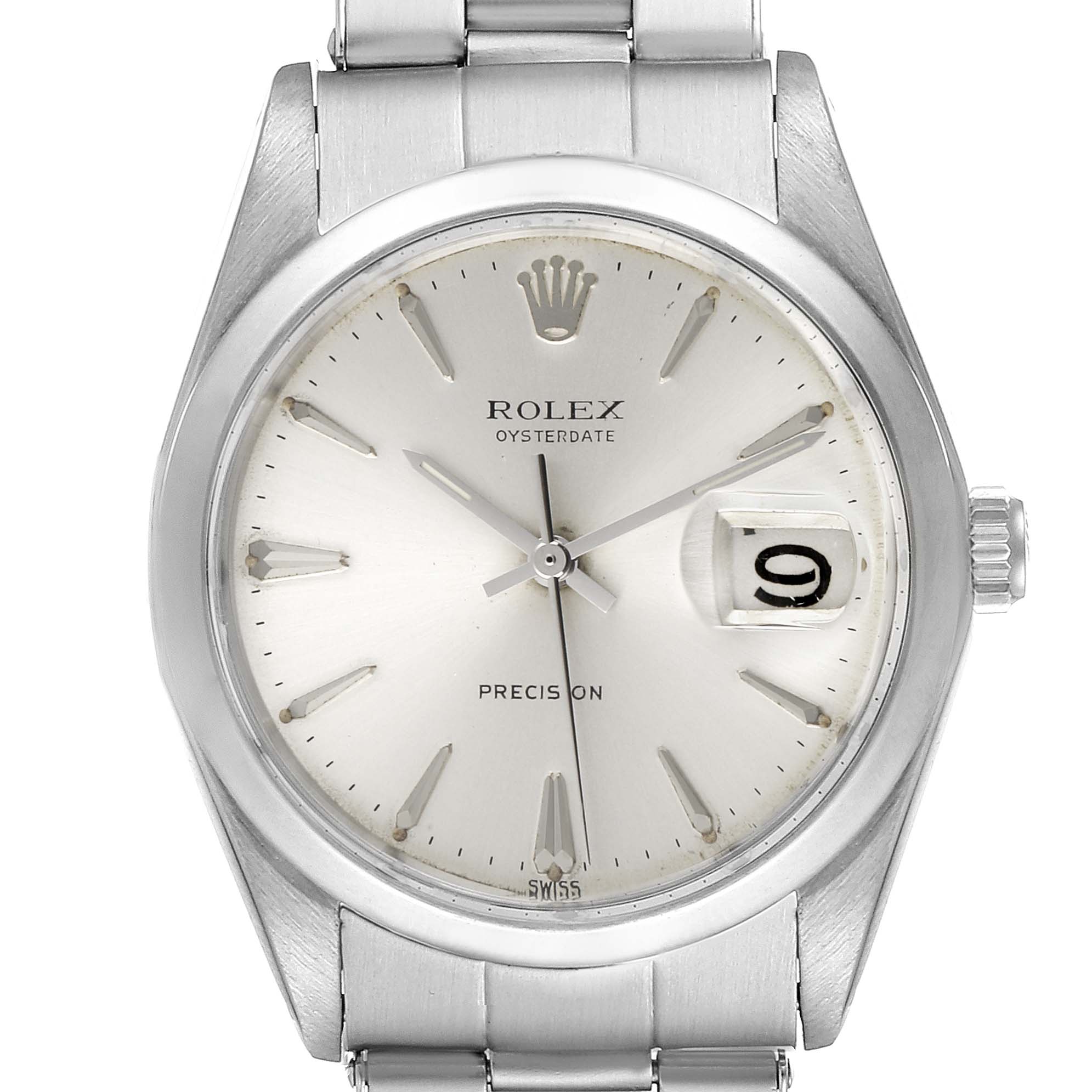 The Rolex Vintage Collection 6694 Men's Stainless Steel Silver Dial 6694 Men's Stainless Steel Silver Dial model watch is shown from a front angle, highlighting its face, bezel, and metal bracelet.