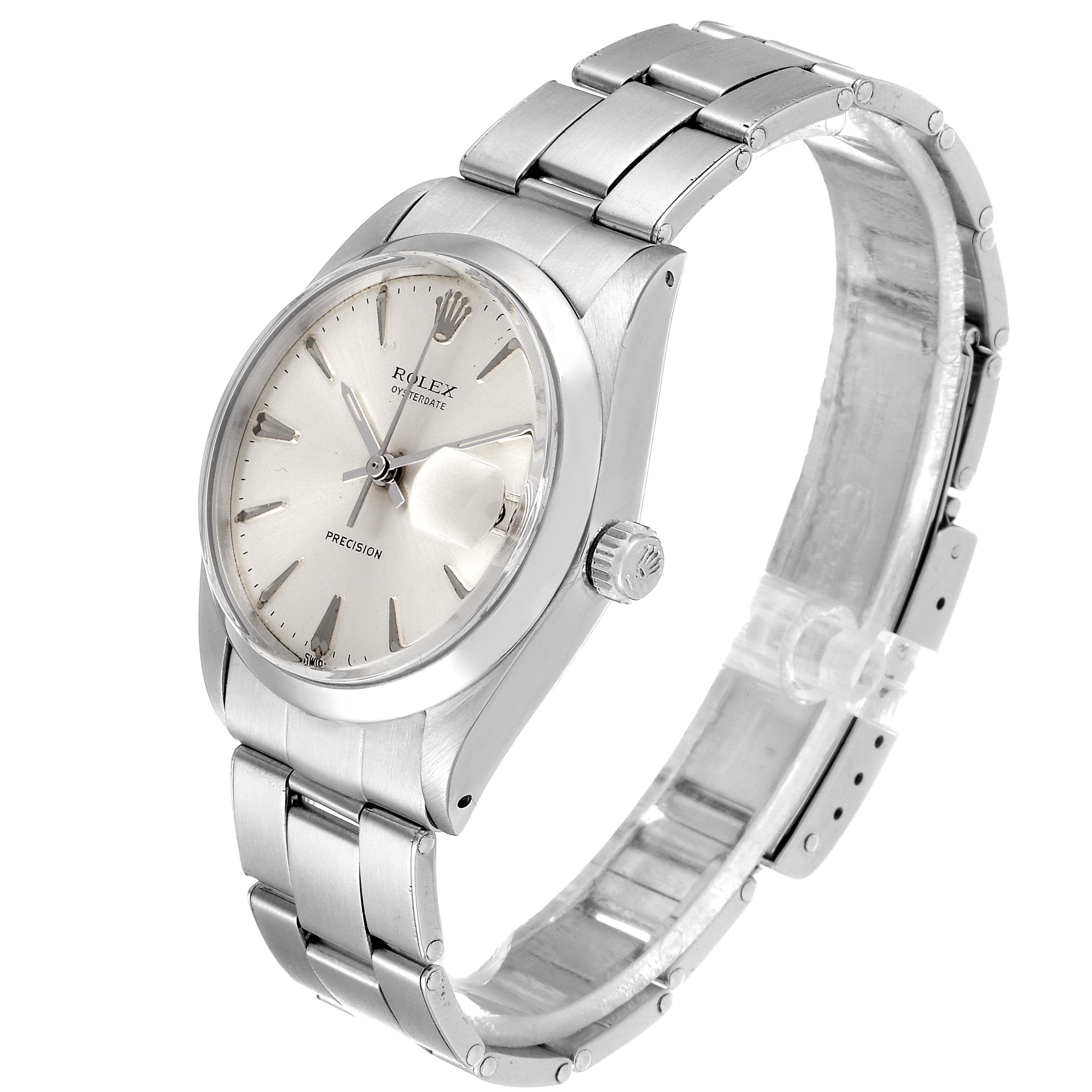 The image shows a side angle of the Rolex Vintage Collection 6694 Men's Stainless Steel Silver Dial 6694 Men's Stainless Steel Silver Dial model, displaying its face, bracelet, and crown.