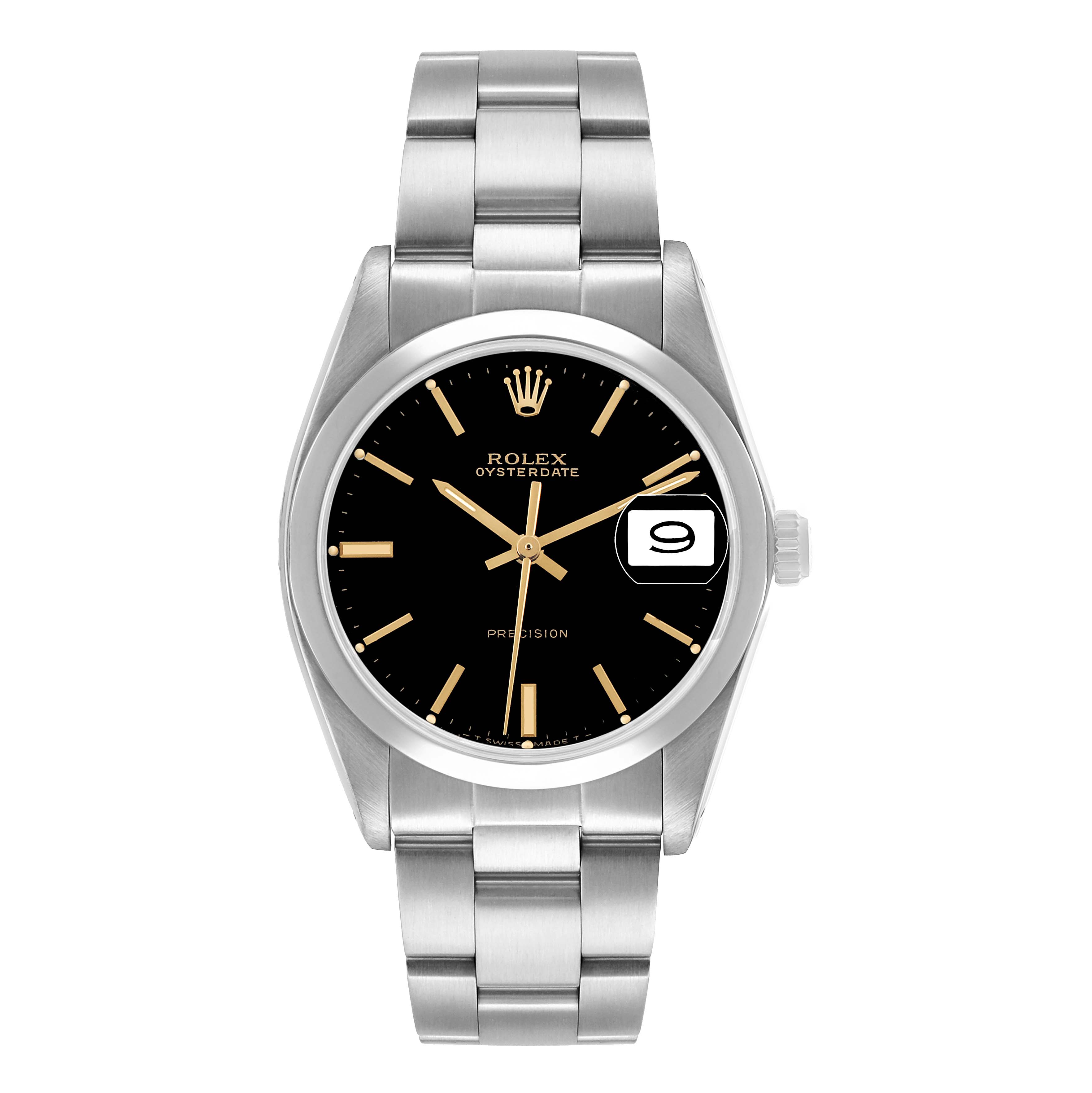 The Rolex Vintage Collection 6694 Men's Stainless Steel Black Dial watch is shown from the front, displaying the face, bezel, and bracelet clearly.