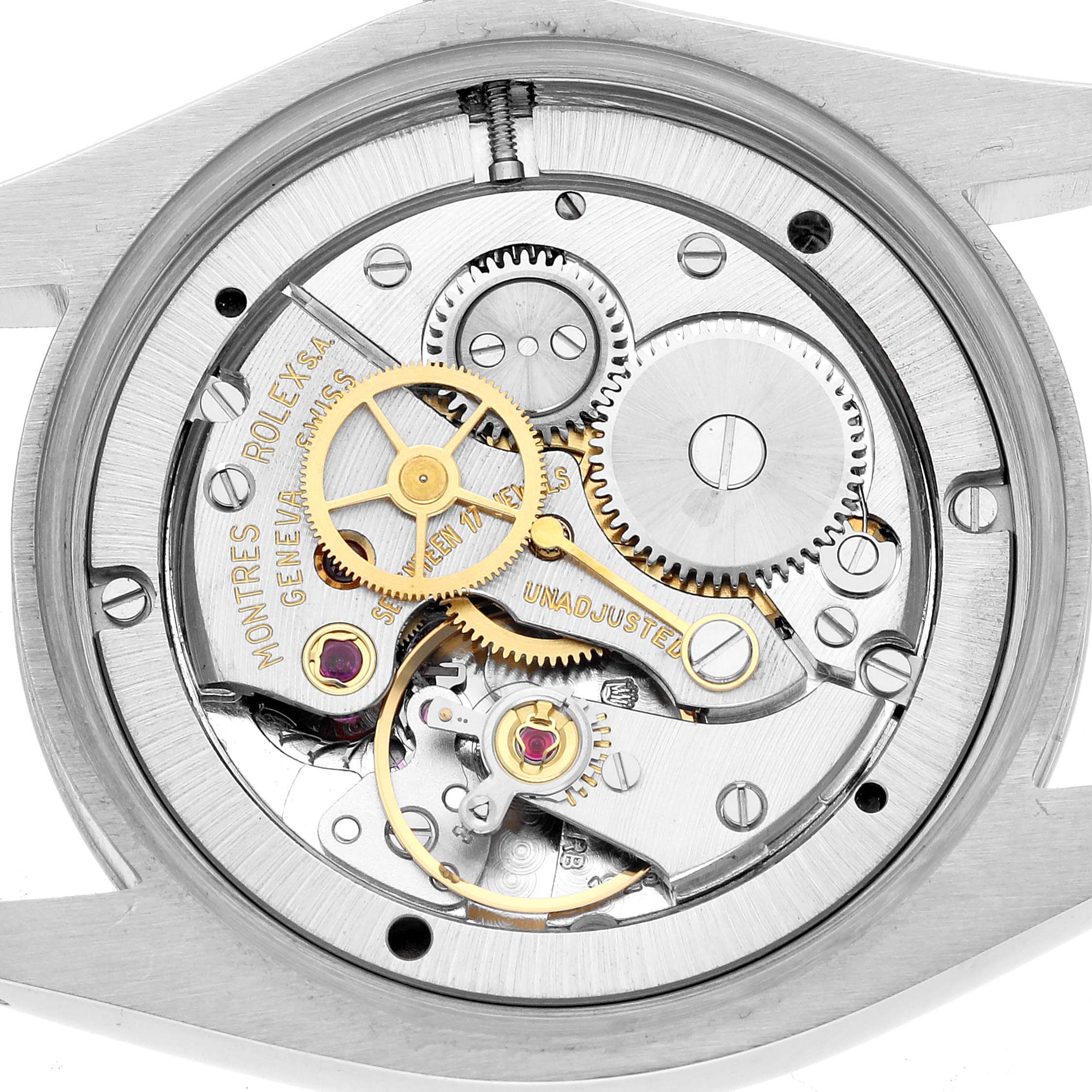 The image shows the movement of a Rolex Vintage Collection 6694 Men's Stainless Steel Black Dial watch from a top-down angle.