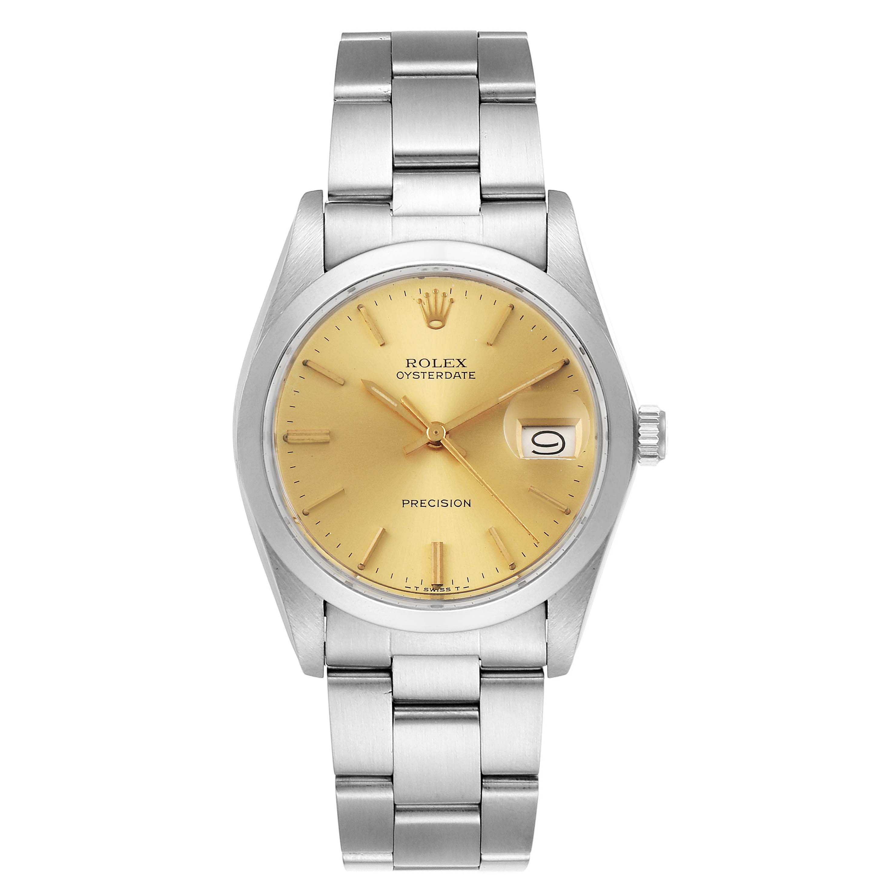 The image shows a front view of the Rolex Vintage Collection 6694 Men's Stainless Steel Champagne Dial 6694 Men's Stainless Steel Champagne Dial Oysterdate watch.