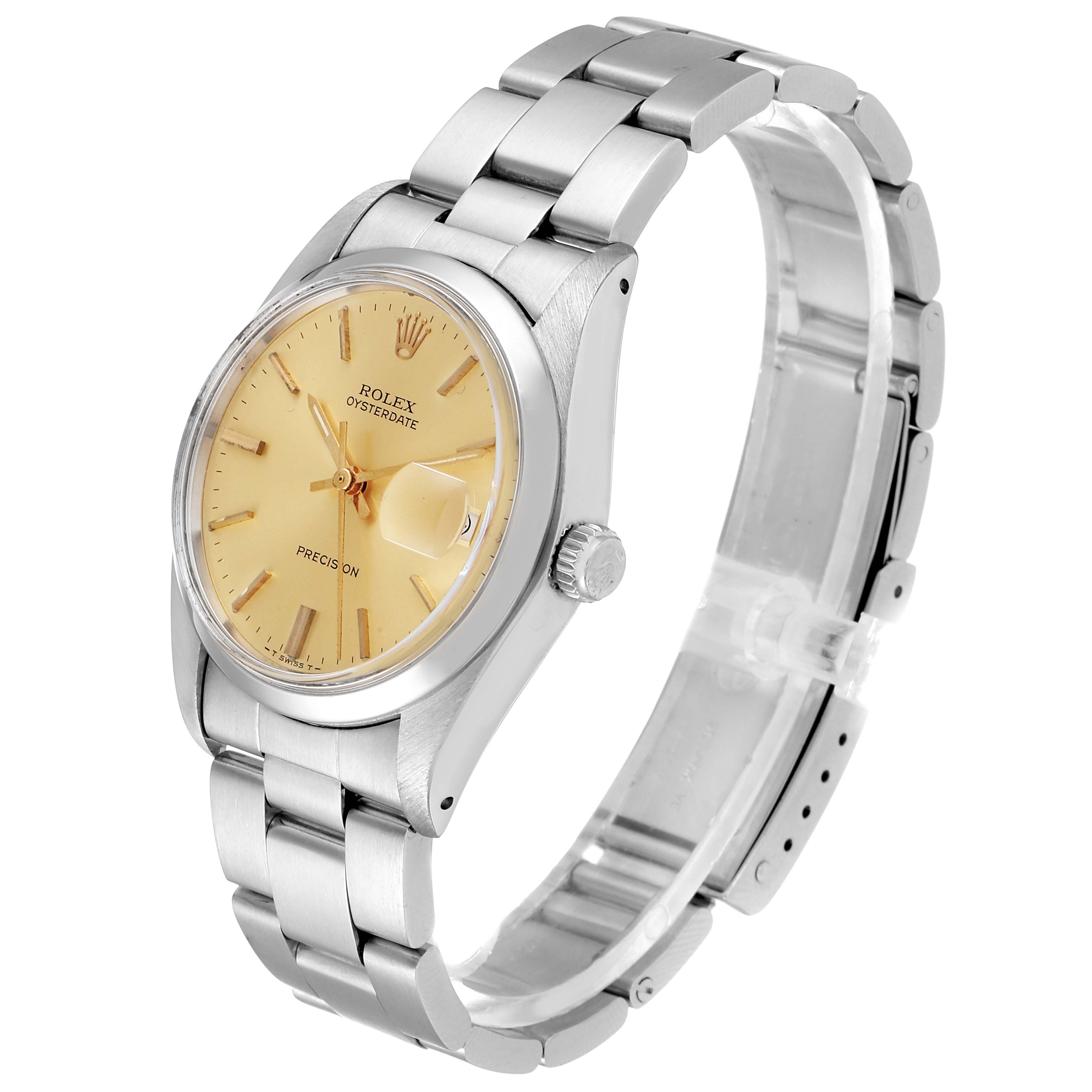 The image shows a side angle of the Rolex Vintage Collection 6694 Men's Stainless Steel Champagne Dial 6694 Men's Stainless Steel Champagne Dial watch, highlighting its dial, bracelet, and crown.