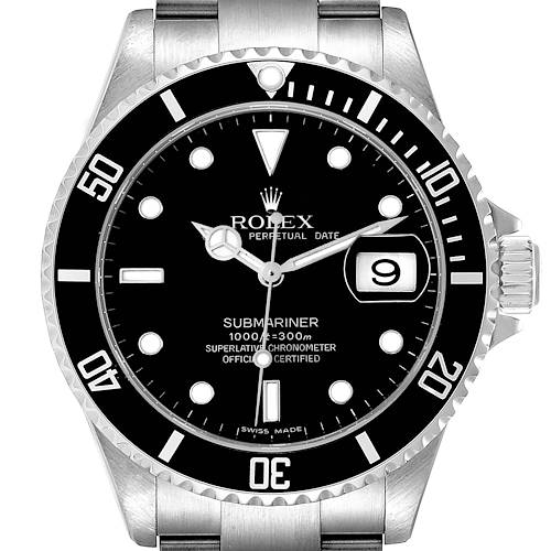 Photo of Rolex Submariner Date Black Dial Steel Mens Watch 16610 Box Card