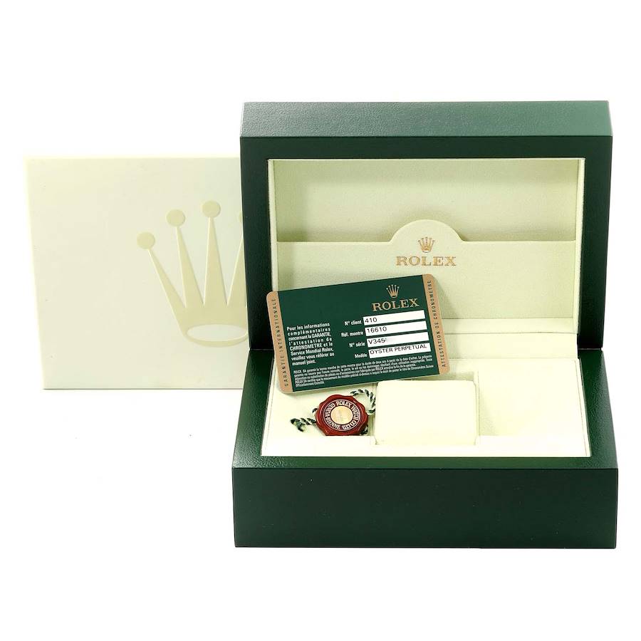 Rolex Submariner Date Black Dial Steel Mens Watch 16610 Box Card