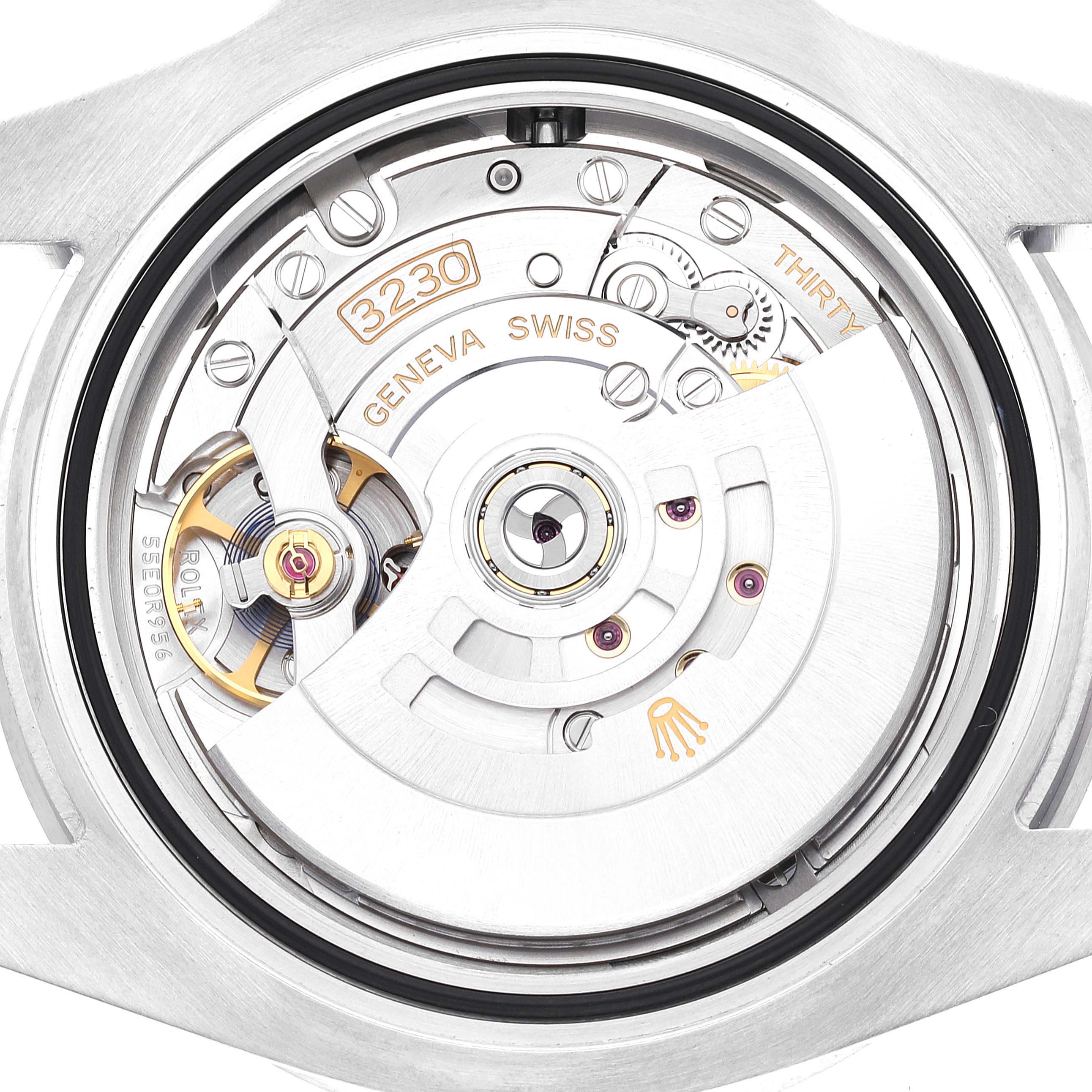 This image shows a close-up of the movement mechanism from the back of the Rolex Submariner 124060 Men
s Stainless Steel Black Dial 124060 Men
s Stainless Steel Black Dial watch, displaying the 3230 caliber.