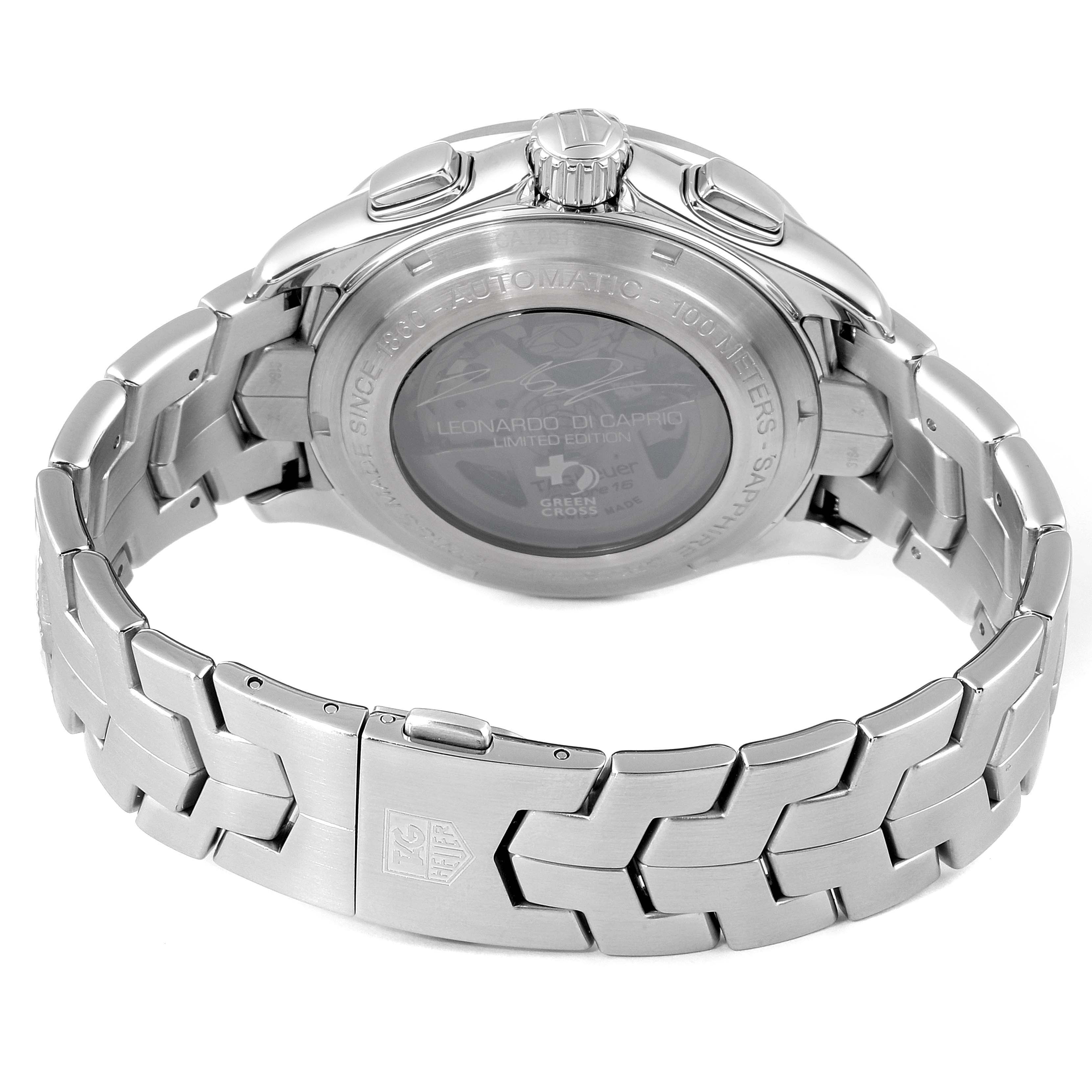 The image shows the back and clasp of a Tag Heuer Link CAT2015.BA0952 Men's Stainless Steel Blue Dial CAT2015.BA0952 Men's Stainless Steel Blue Dial model watch from an angled rear view.