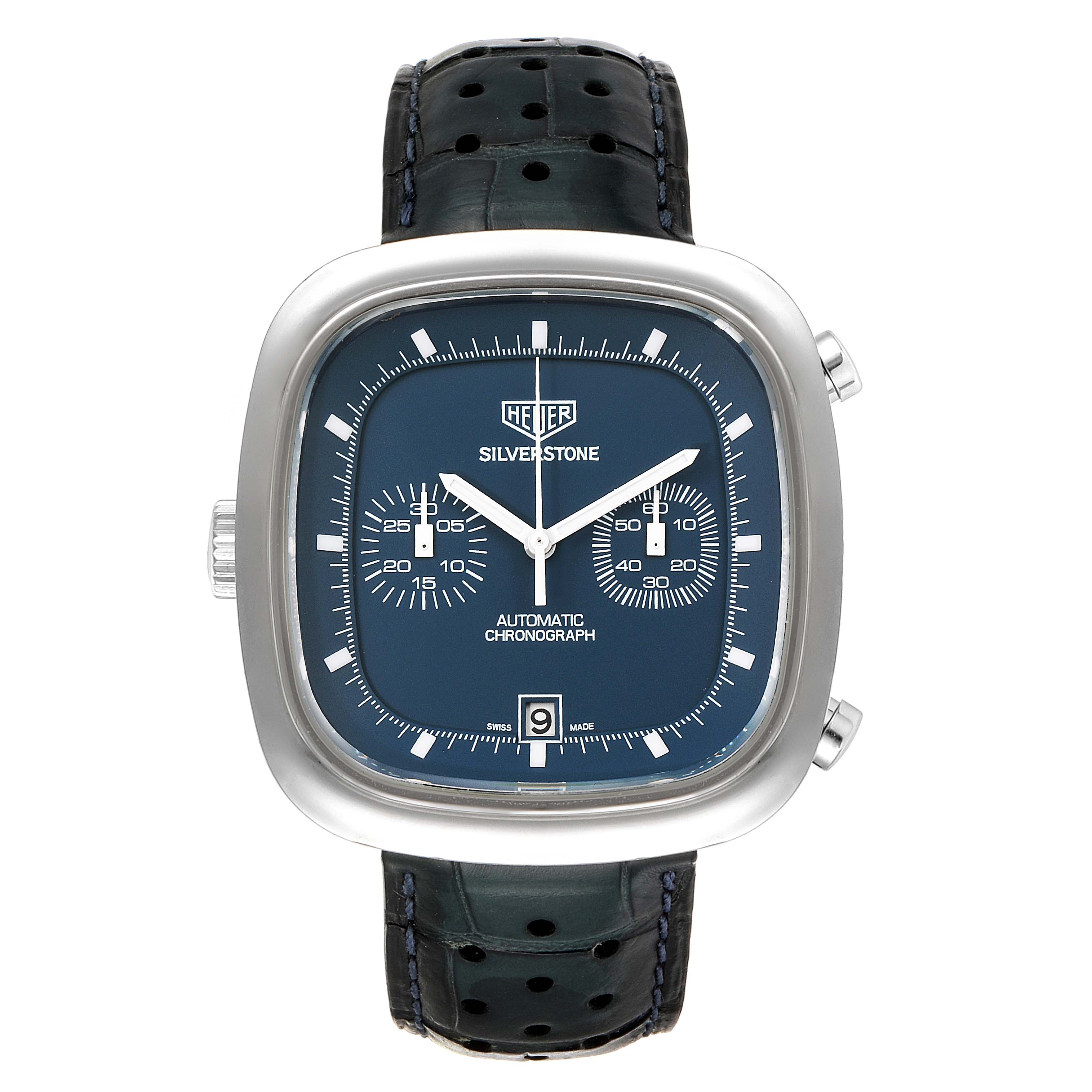 The image shows a straight-on view of the Tag Heuer Silverstone Limited Edition watch, showcasing its dial, case, and strap.