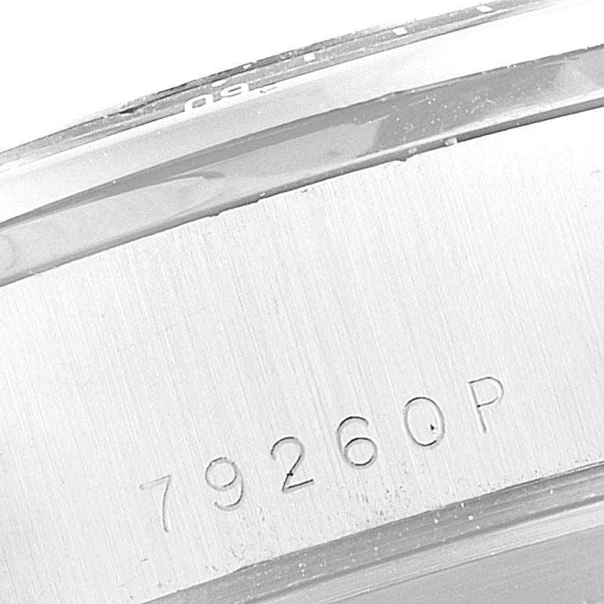 The image shows a close-up of the side of the Tudor Tiger 79260 Men
s Stainless Steel Yellow Dial 79260 Men
s Stainless Steel Yellow Dial model watch case, revealing the serial number 79260P.