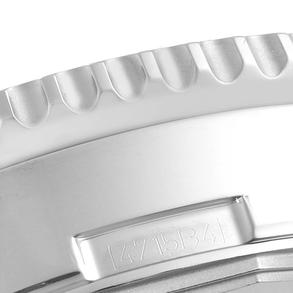 The image shows a close-up of the bezel and part of the case back of a Breitling Navitimer A2135024/BE62-453A Men's Stainless Steel Black Dial A2135024/BE62-453A Men's Stainless Steel Black Dial watch.