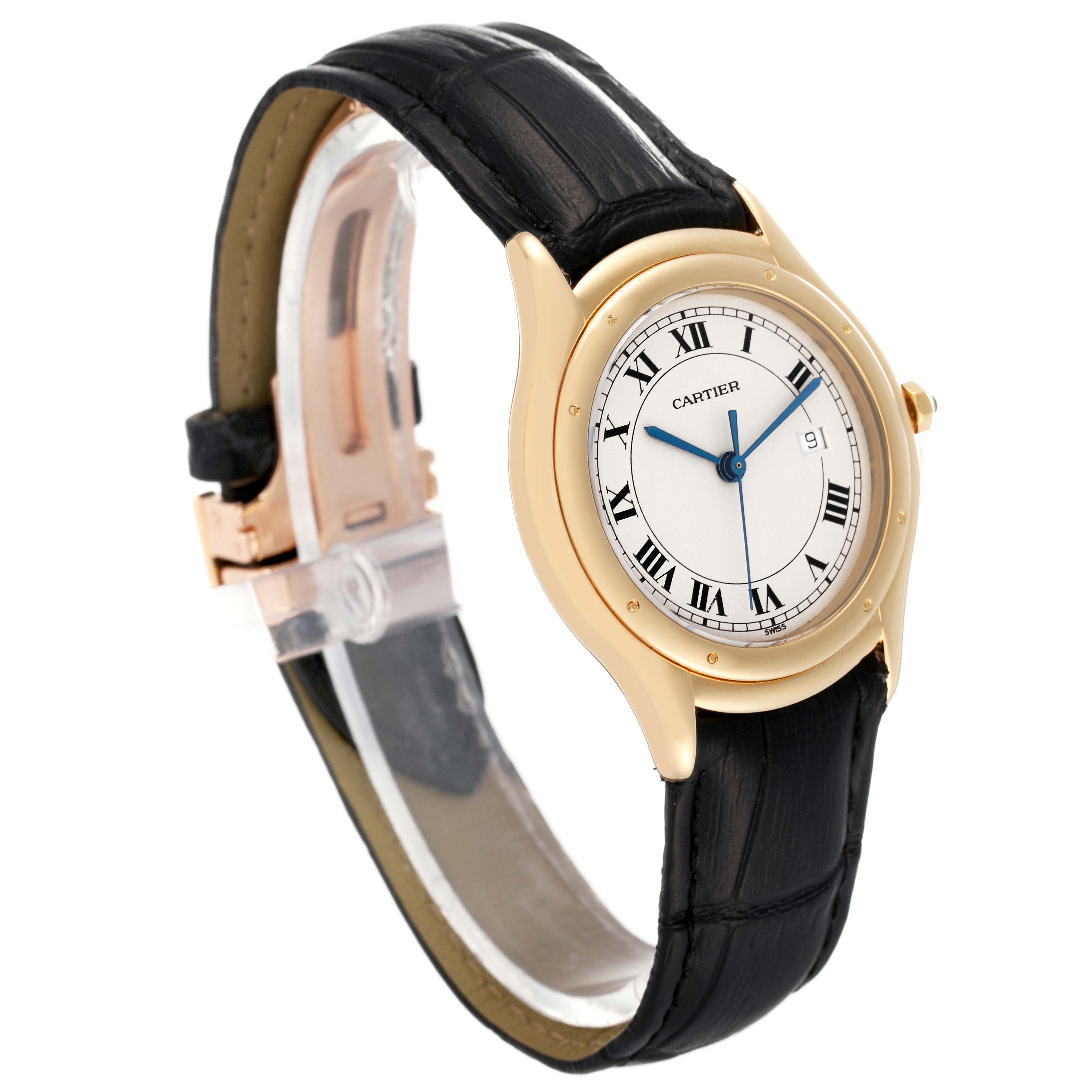 The image shows a Cartier Panthere 887904 Women's Yellow Gold Silver Dial 887904 Women's Yellow Gold Silver Dial watch at a three-quarter angle, displaying the face, strap, and side details.