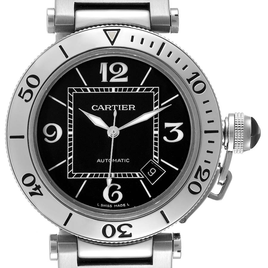Cartier Pasha Seatimer Black Dial Automatic Mens Watch W31077M7 SwissWatchExpo