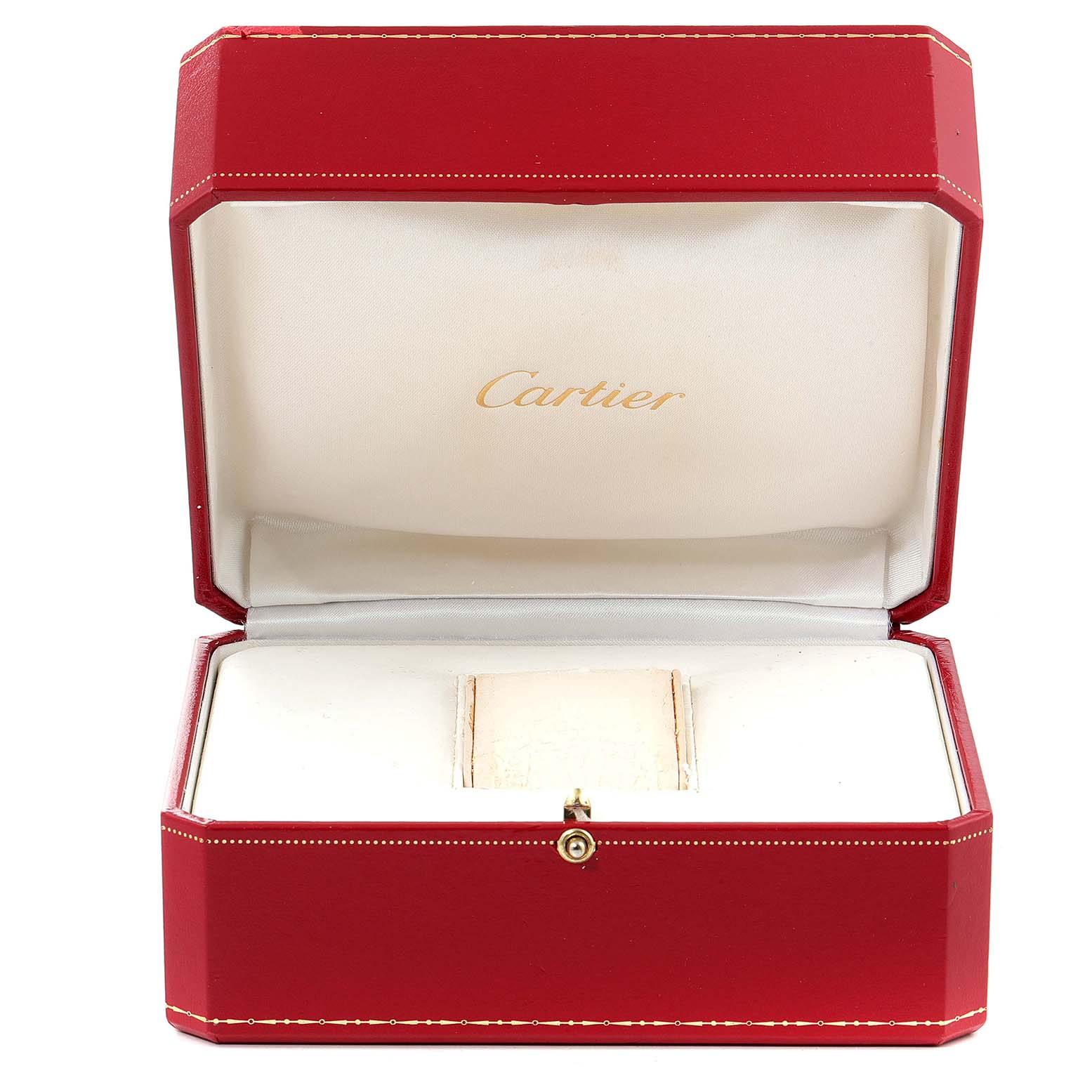 The image shows an open red Cartier box containing the Cartier Tank Francaise W51005Q4 Men's Steel and Gold (two tone) Silver Dial W51005Q4 Men's Steel and Gold (two tone) Silver Dial watch, focusing on the packaging.