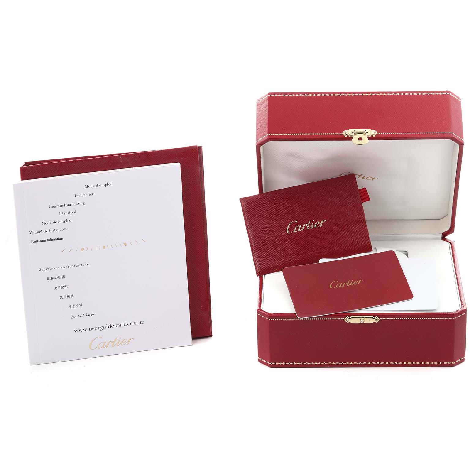 The image shows the presentation box and documents for the Cartier Tank Solo W5200024 Women's Steel and Gold (two tone) Silver Dial W5200024 Women's Steel and Gold (two tone) Silver Dial watch, but not the watch itself.