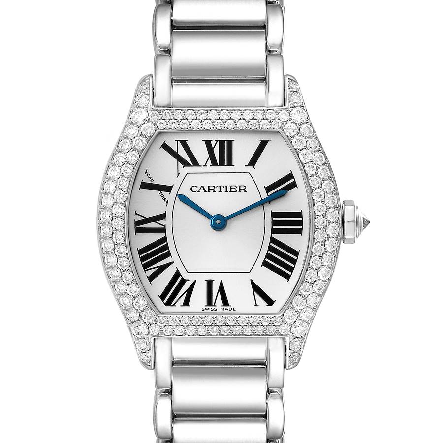 Cartier Tortue Silver Dial 18k White Gold Diamond Ladies Watch WA5072W9 SwissWatchExpo