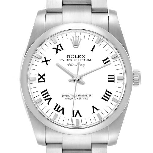 Photo of Rolex Air King 34 White Roman Dial Steel Mens Watch 114200