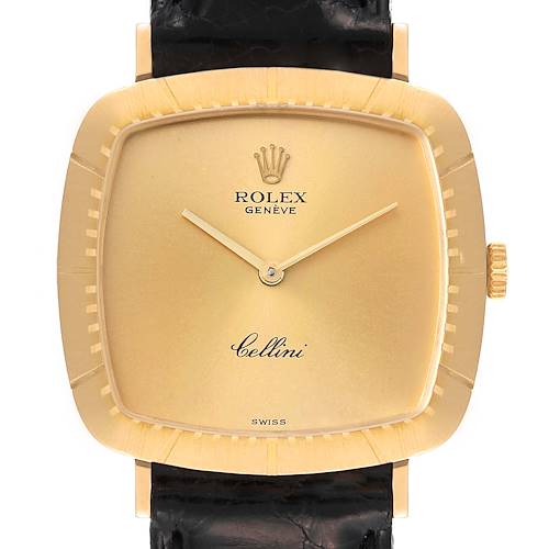 Photo of Rolex Cellini 18k Yellow Gold Black Strap Mens Vintage Watch 4048
