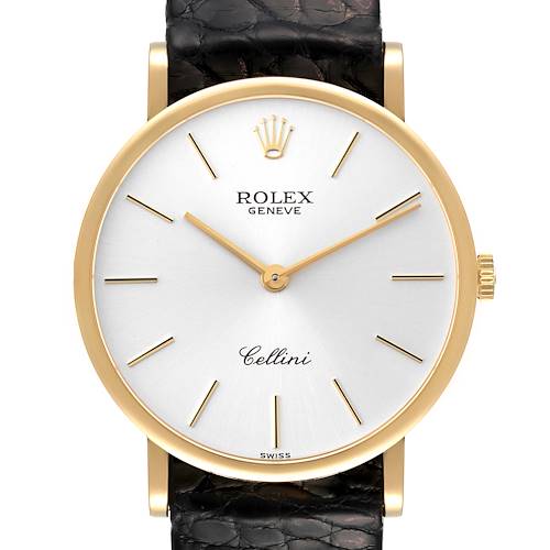 Photo of Rolex Cellini Classic 18k Yellow Gold Black Strap Mens Watch 5112