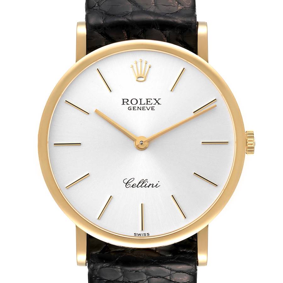 Rolex Cellini Classic 18k Yellow Gold Black Strap Mens Watch 5112 SwissWatchExpo