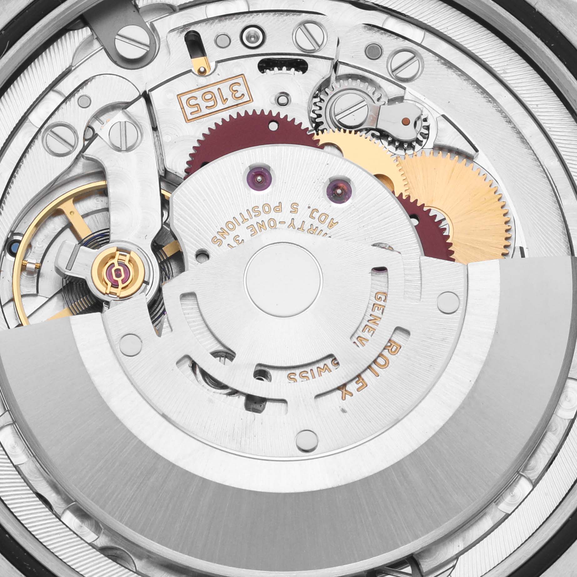The image shows the intricate movement and gears of a Rolex Cellini 50519 Men's White Gold Blue Dial 50519 Men's White Gold Blue Dial watch from a top-down angle.
