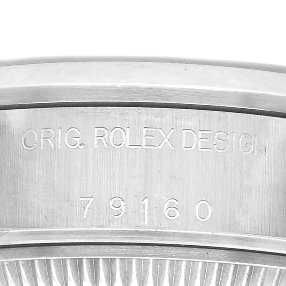 This image shows an engraved side view of the Rolex Date 79160 Women
s Stainless Steel Blue Dial 79160 Women
s Stainless Steel Blue Dial watch case, displaying the design number 79160.
