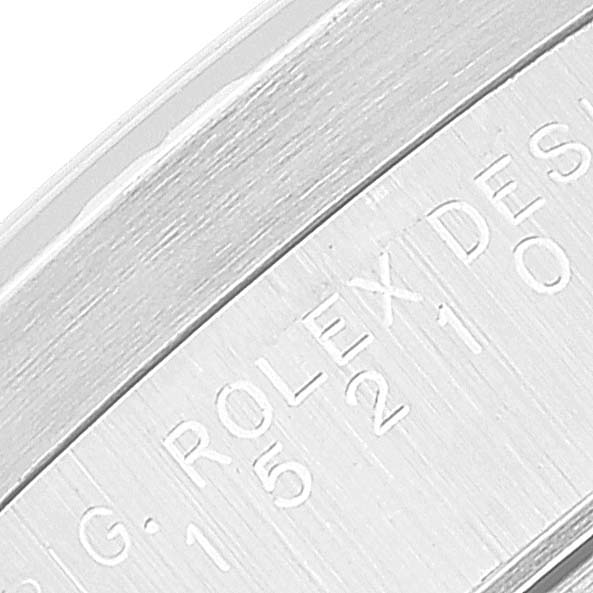 This image shows a close-up of the engraved model number on the inner bezel of a Rolex Date 15210 Men's Stainless Steel White Dial 15210 Men's Stainless Steel White Dial watch.