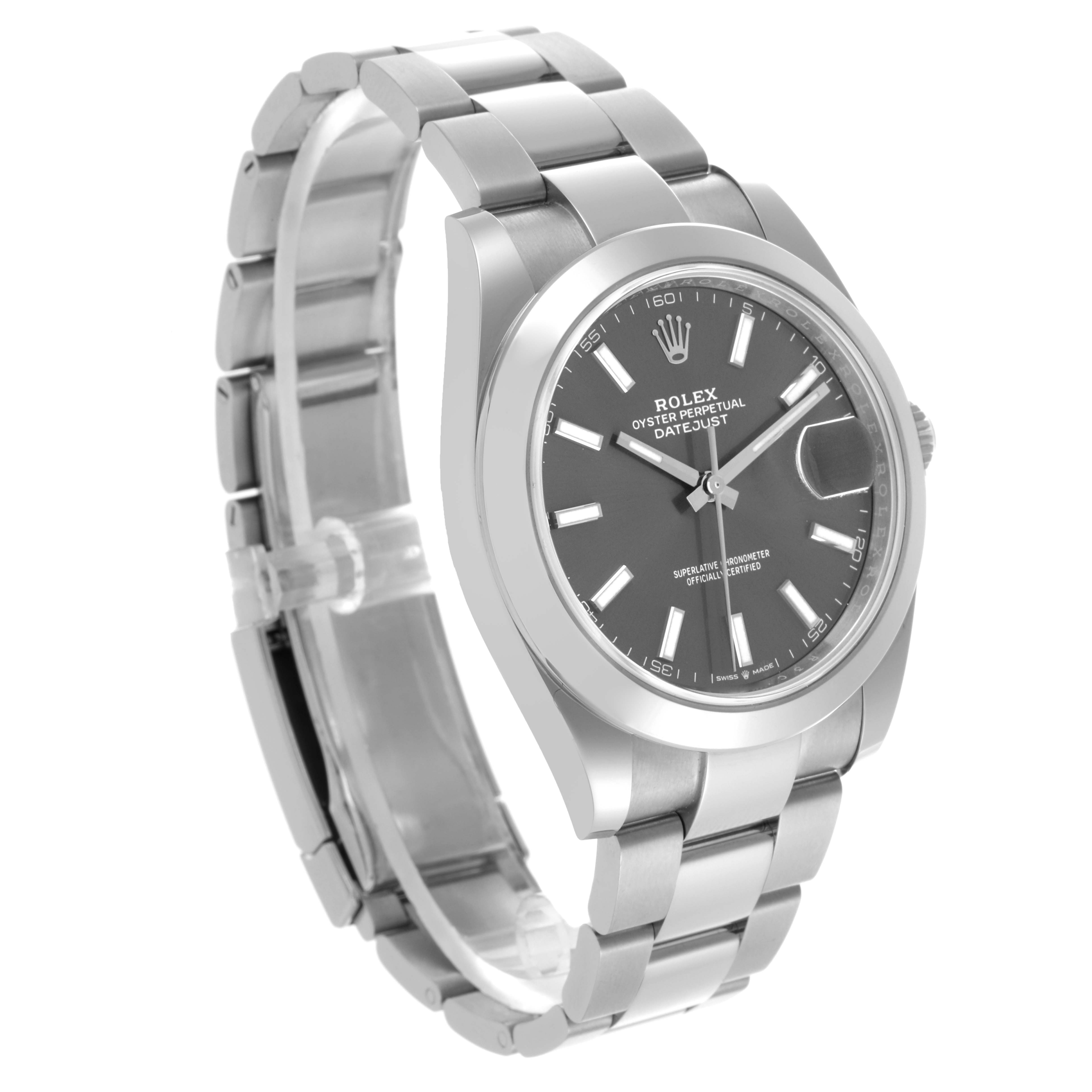 The Rolex Datejust 41 126300 Men's Stainless Steel Grey Dial 126300 Men's Stainless Steel Grey Dial is shown at a slight angle highlighting the face and bracelet.