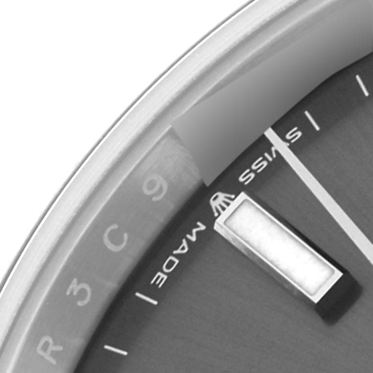 The image shows a close-up of the dial edge of the Rolex Datejust 41 126300 Men's Stainless Steel Grey Dial 126300 Men's Stainless Steel Grey Dial, including the hour marker and part of the bezel.