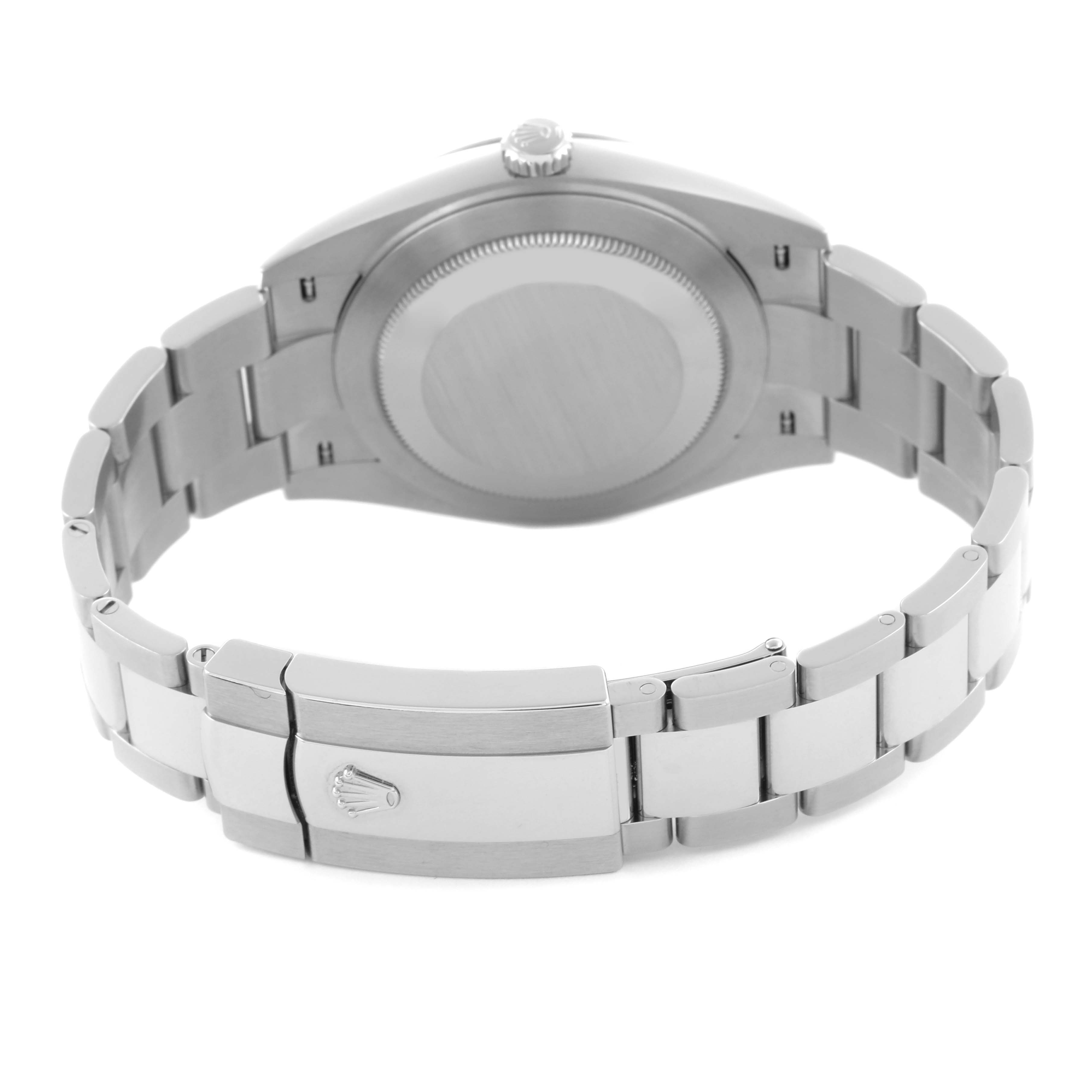 The image shows the back case and bracelet clasp of the Rolex Datejust 41 126300 Men's Stainless Steel Grey Dial 126300 Men's Stainless Steel Grey Dial from a rear angle.