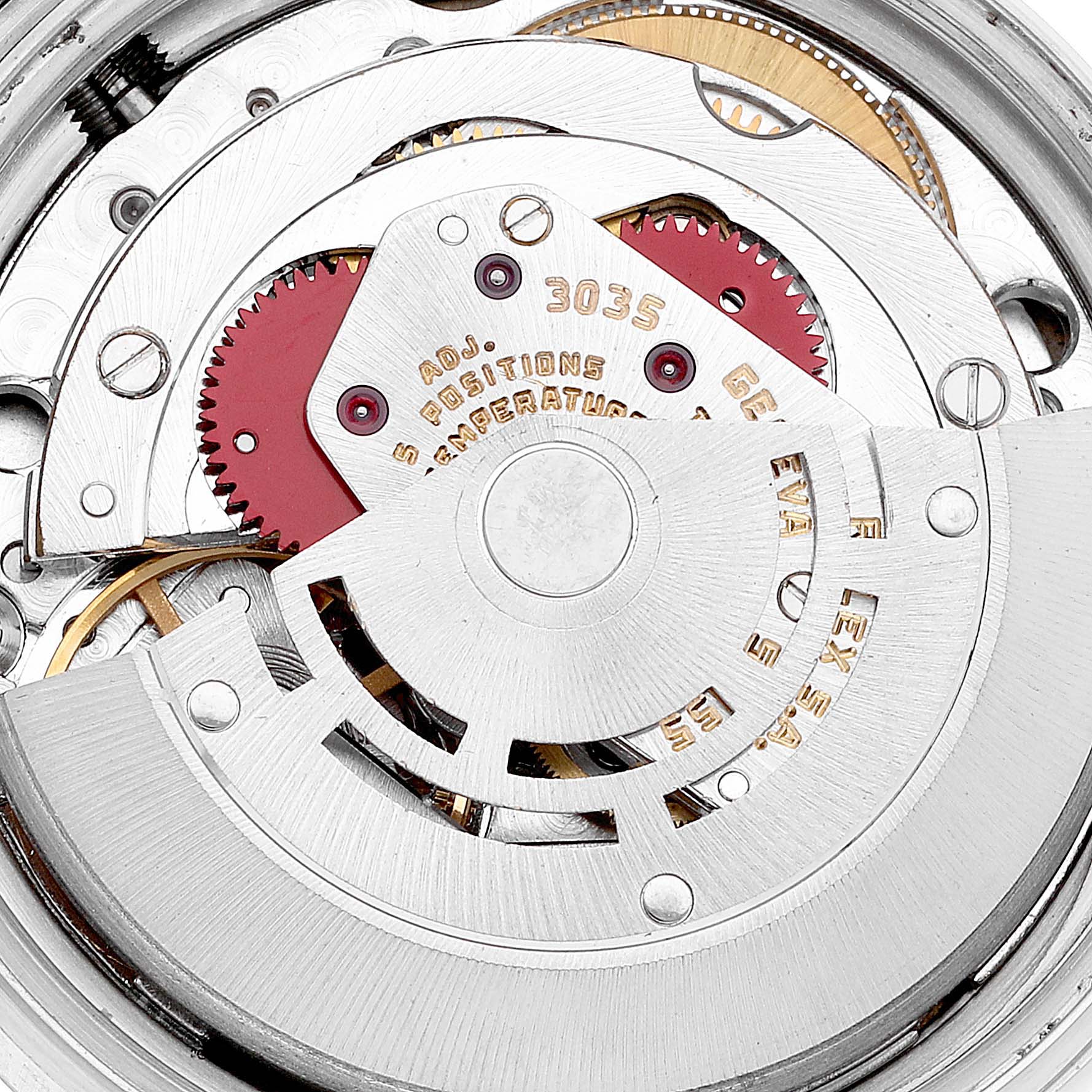 This image highlights the intricate inner mechanical parts of the Rolex Datejust 16014 Men's Stainless Steel Blue Dial 16014 Men's Stainless Steel Blue Dial watch, showing gears and the rotor.