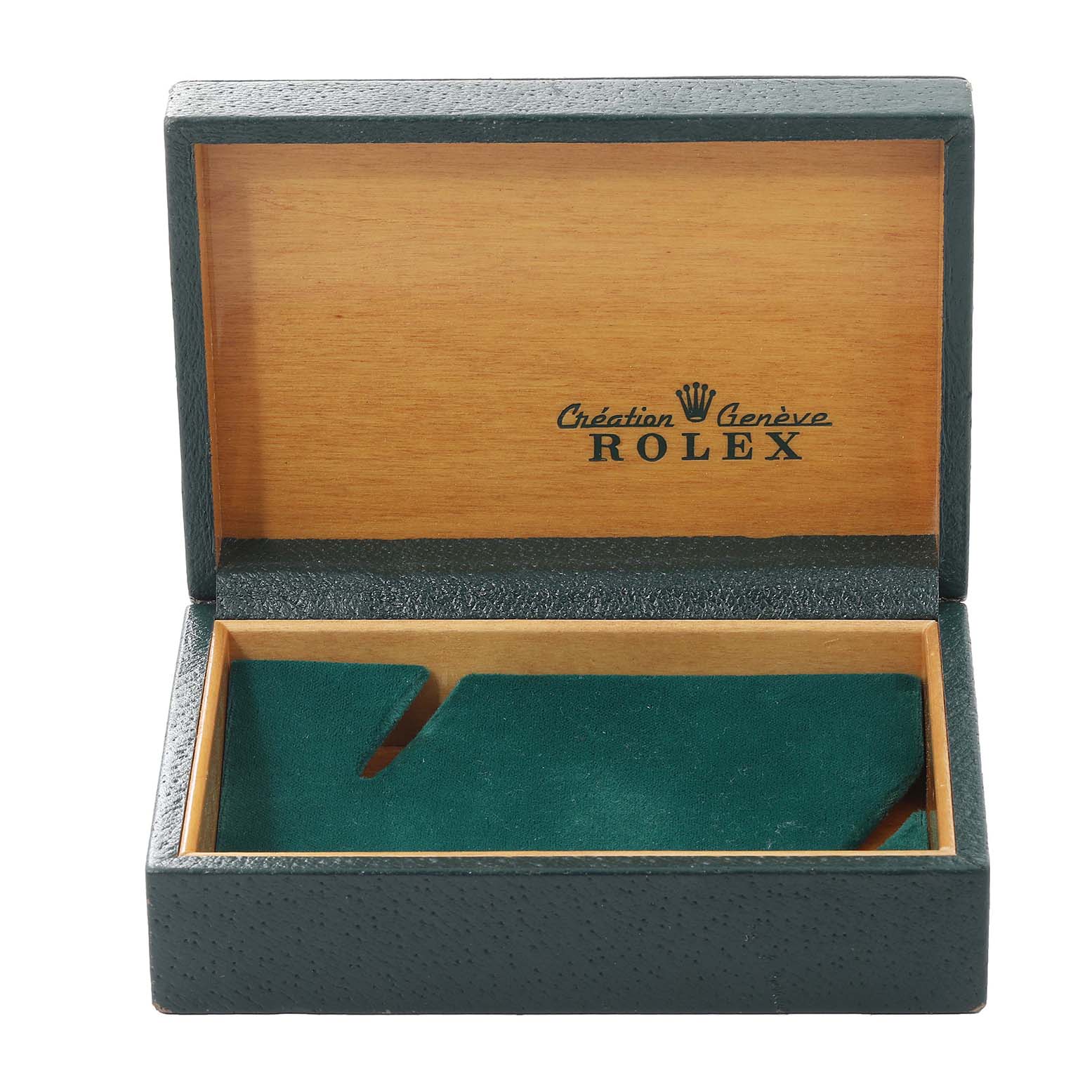 The image shows an open box for a Rolex Datejust 16014 Men's Stainless Steel Blue Dial 16014 Men's Stainless Steel Blue Dial watch, displaying its interior lining and compartments.