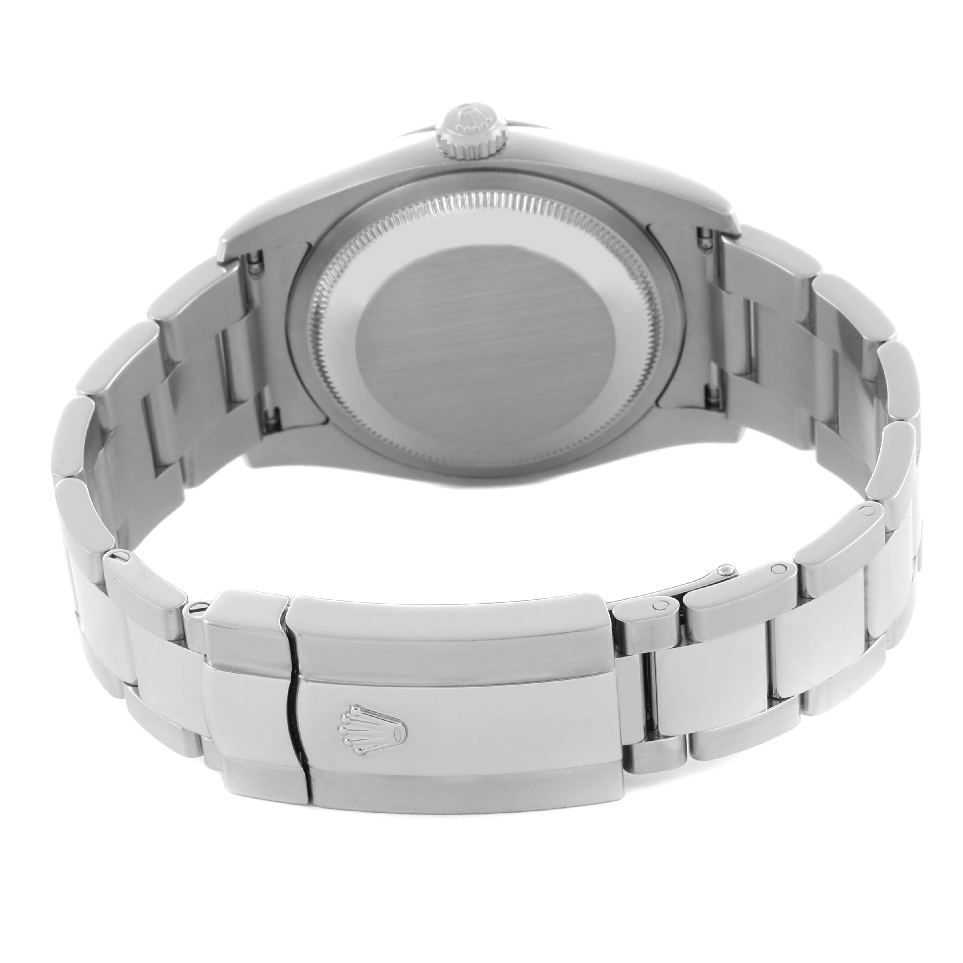 The image shows the back view of a Rolex Datejust 116234 Men's Stainless Steel Silver Dial 116234 Men's Stainless Steel Silver Dial watch, highlighting the case back and bracelet with clasp.