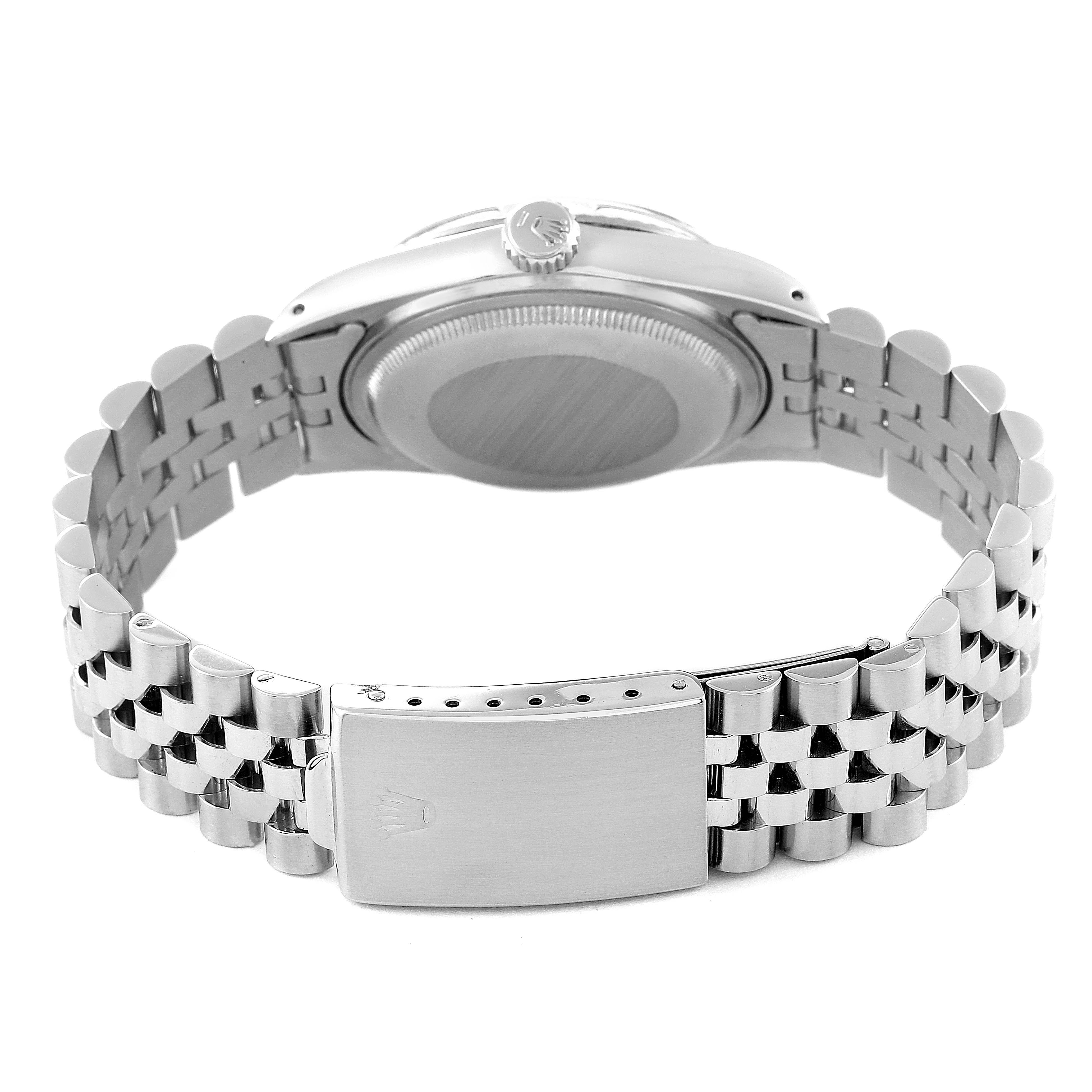 This image shows the back view of a Rolex Vintage Collection 16014 Men
s Stainless Steel Silver Dial 16014 Men
s Stainless Steel Silver Dial watch, including the case back and metal bracelet clasp.