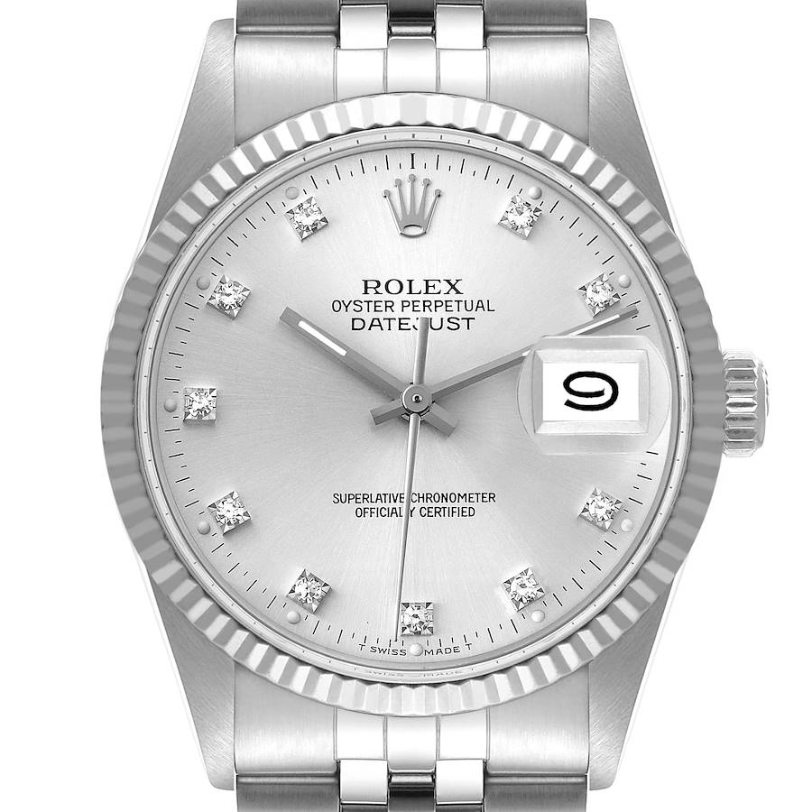 Rolex Datejust Steel White Gold Silver Diamond Dial Vintage Mens Watch 16014 SwissWatchExpo