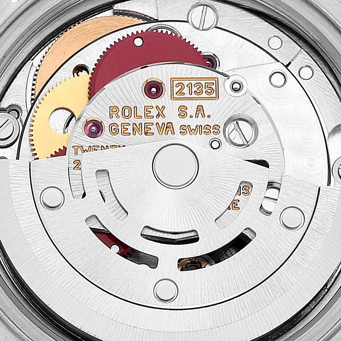 The image shows the internal mechanism or movement of a Rolex Datejust 69173 Women's Steel and Gold (two tone) Beige Dial 69173 Women's Steel and Gold (two tone) Beige Dial watch viewed from the back.