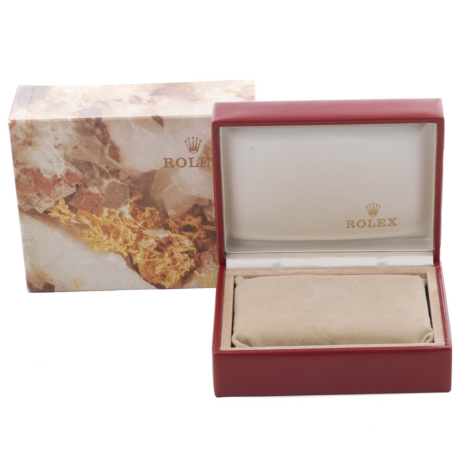 The image shows a Rolex Datejust 69173 Women's Steel and Gold (two tone) Black Dial 69173 Women's Steel and Gold (two tone) Black Dial watch box and outer packaging from the front angle.