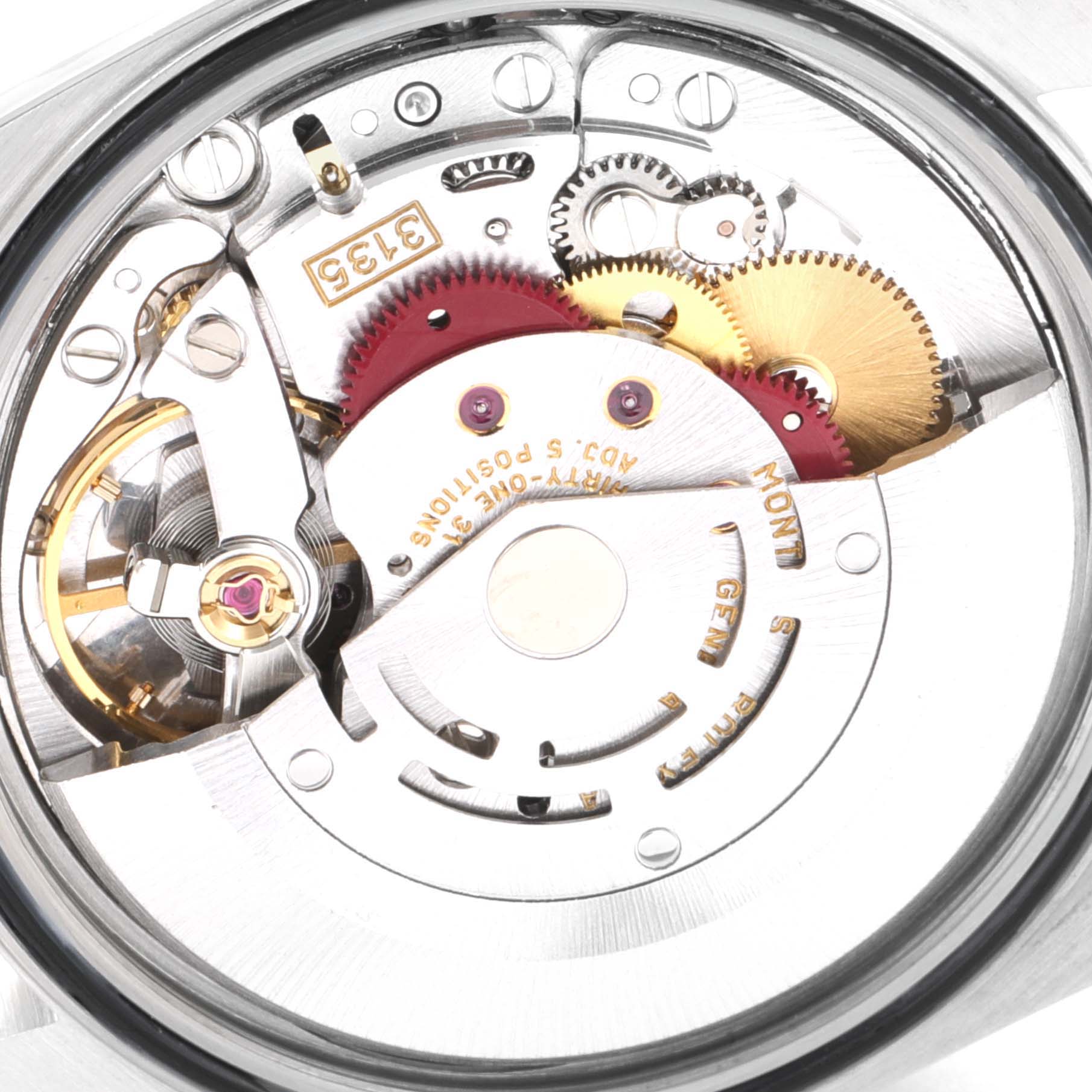 This is a close-up view of the movement mechanism inside the Rolex Datejust 16233 Men's Steel and Gold (two tone) Beige Dial 16233 Men's Steel and Gold (two tone) Beige Dial watch.