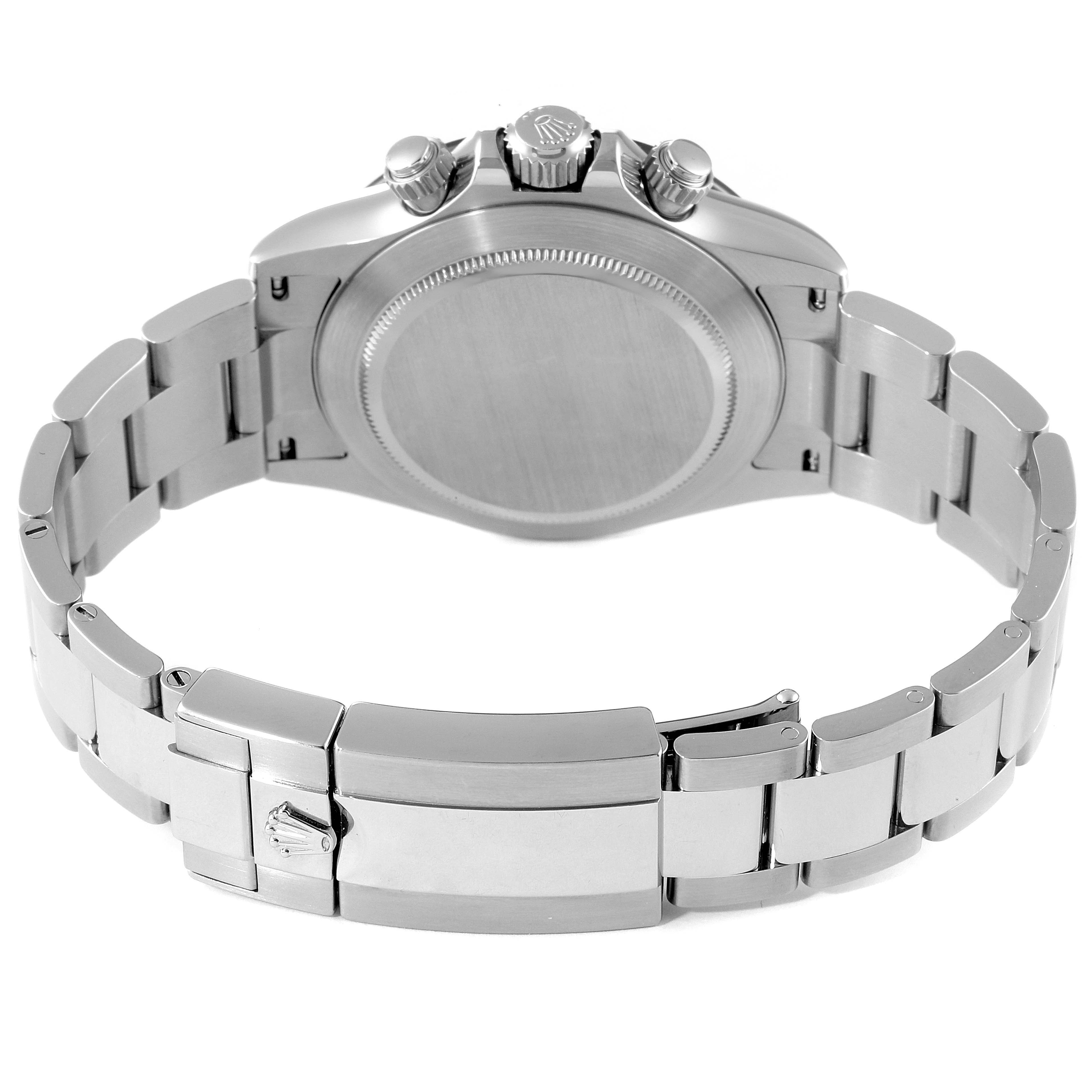 The image shows the backside and clasp of a Rolex Daytona 116500 Men's Stainless Steel White Dial 116500 Men's Stainless Steel White Dial watch in a rear angle view.