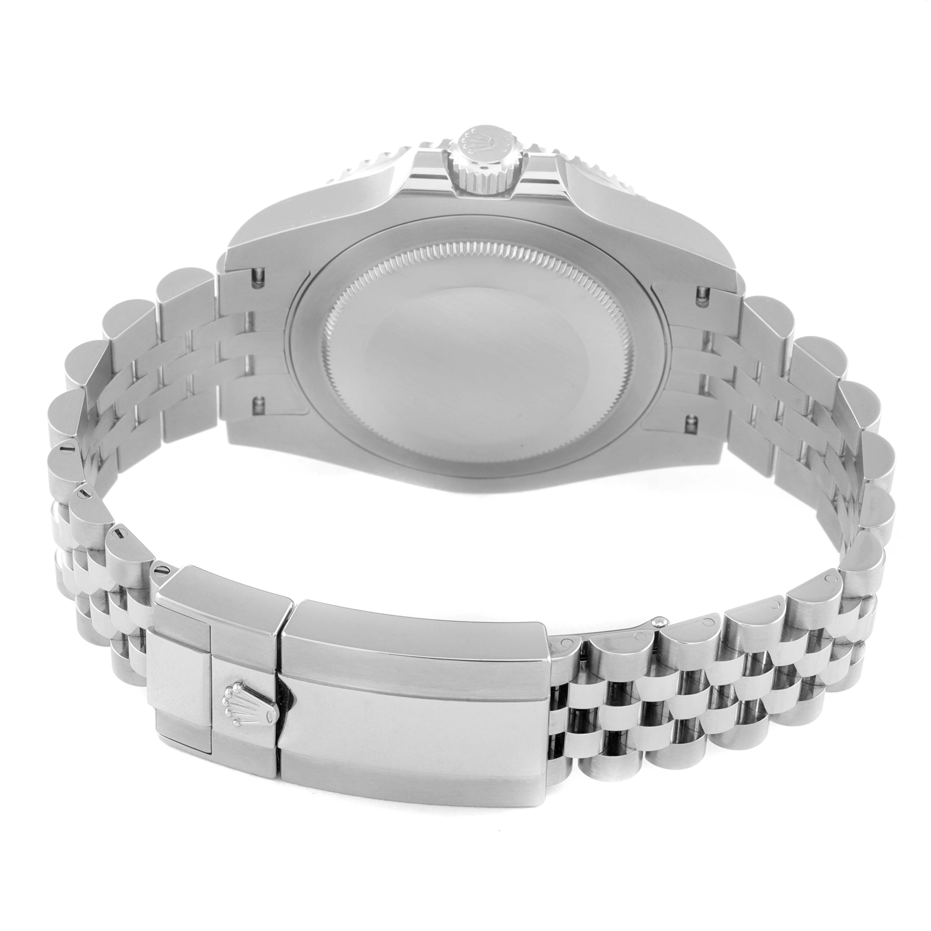 The image shows the back case and bracelet clasp of a Rolex GMT-Master 126710 Men's Stainless Steel Black Dial 126710 Men's Stainless Steel Black Dial watch.