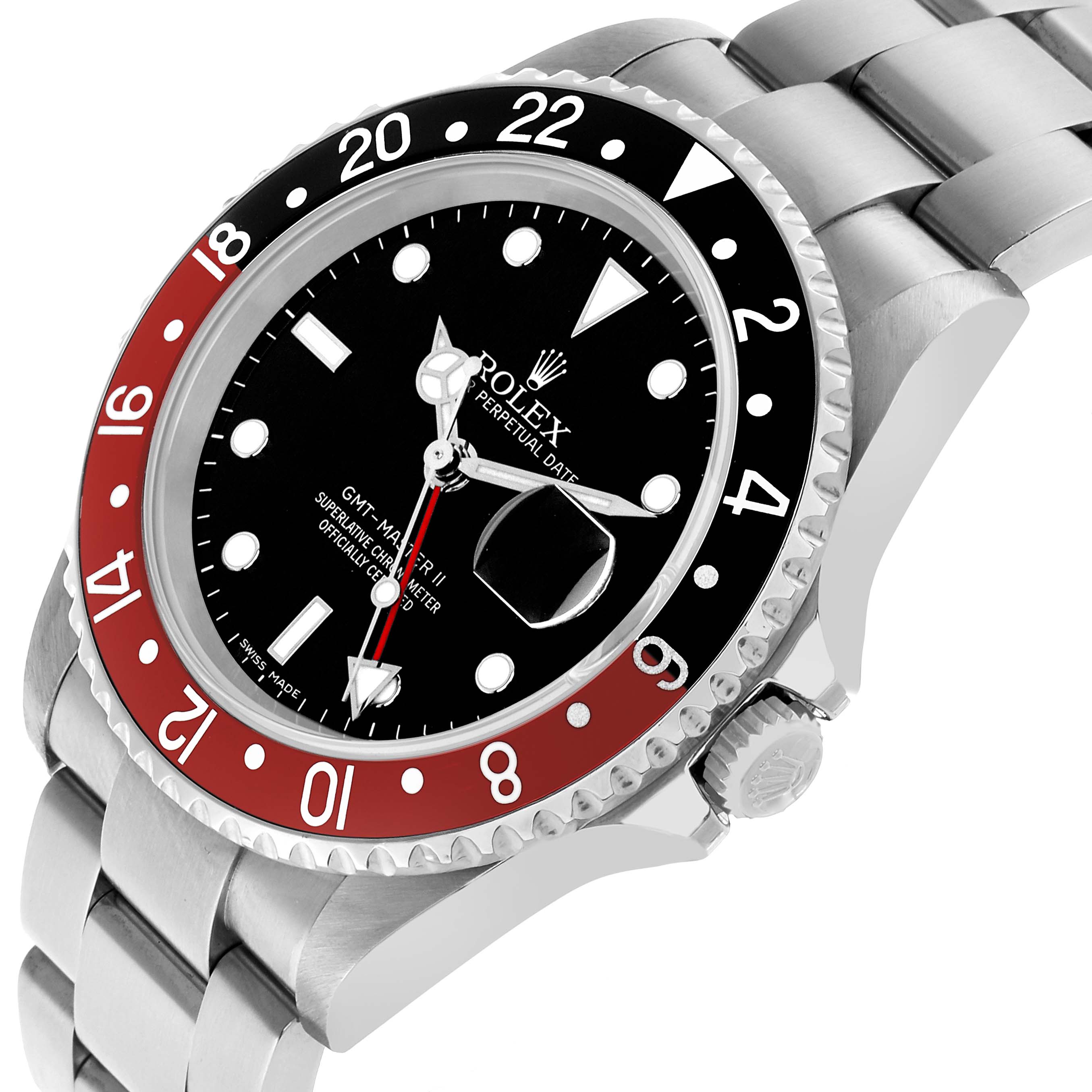 The Rolex GMT-Master 16710 Men's Stainless Steel Black Dial watch is shown at a slight angle, highlighting the bezel, dial, crown, and bracelet.